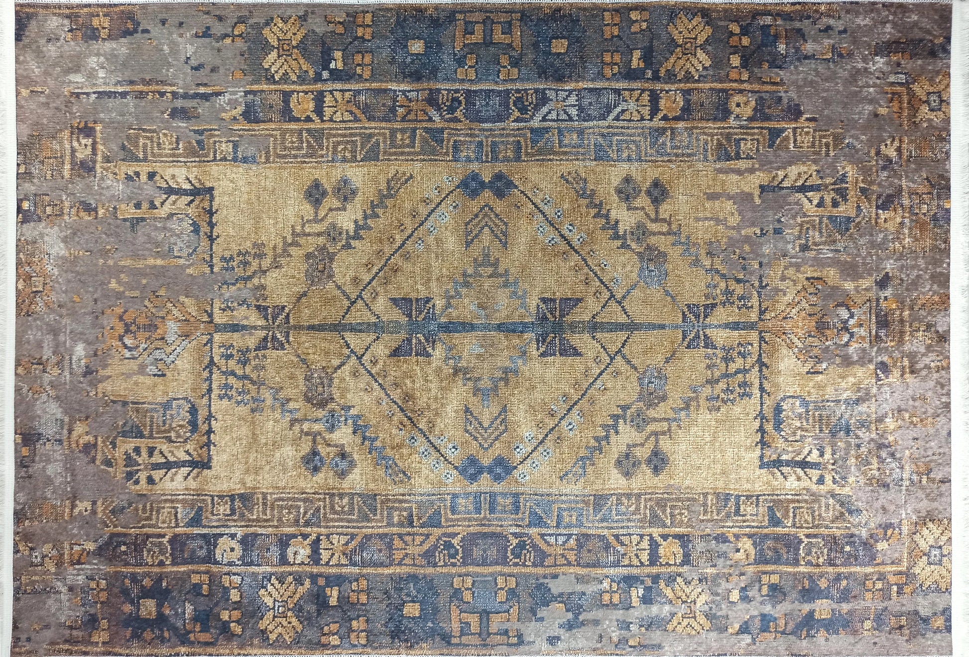 İran Kahverengi Sarı Vintage Yazlık Halı