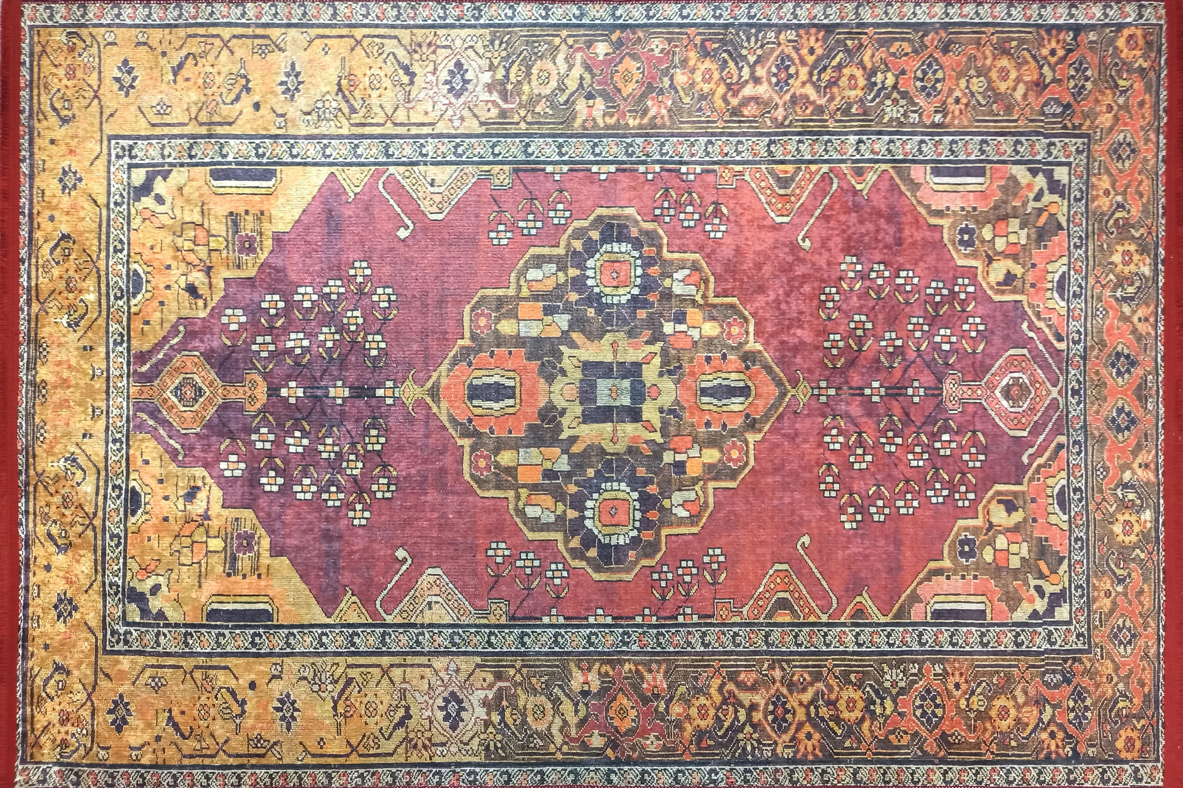 Uşak Koyu Kırmızı Bej Kilim Halı