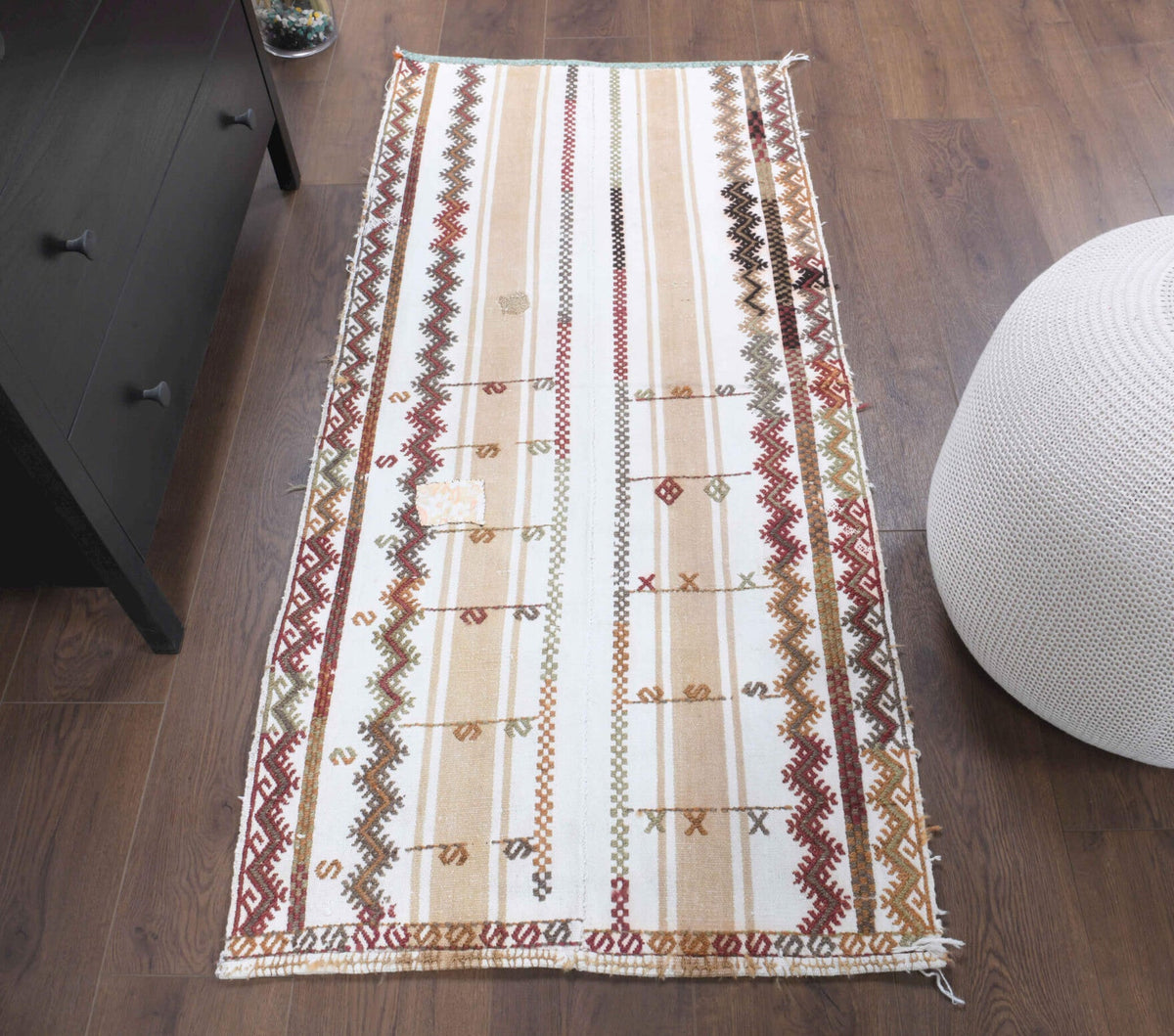 El yapımı vintage yolluk 71x152 cm i̇kat desenli yün - farklı açıdan görünüm