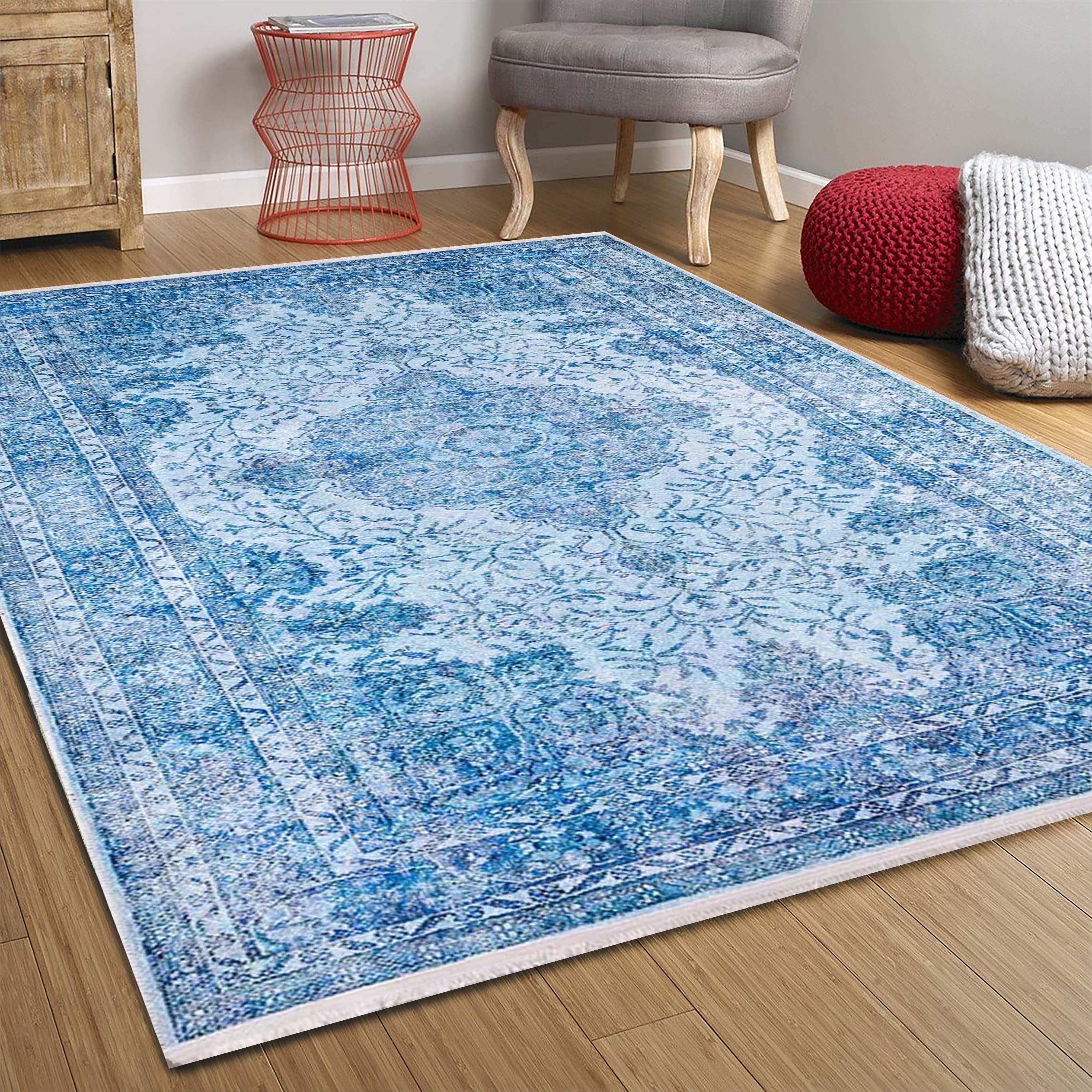 Eskitme Vintage Mavi Halı