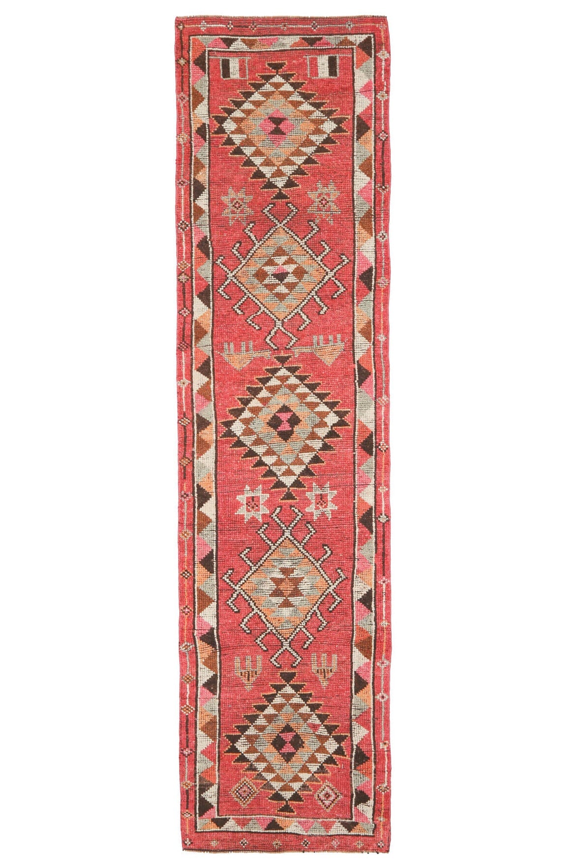 El yapımı vintage yolluk 61x335 cm oryantal desenli yün - ışık altında renk detayı