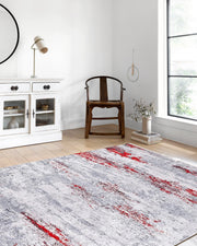 Gri Kırmızı Modern Halı