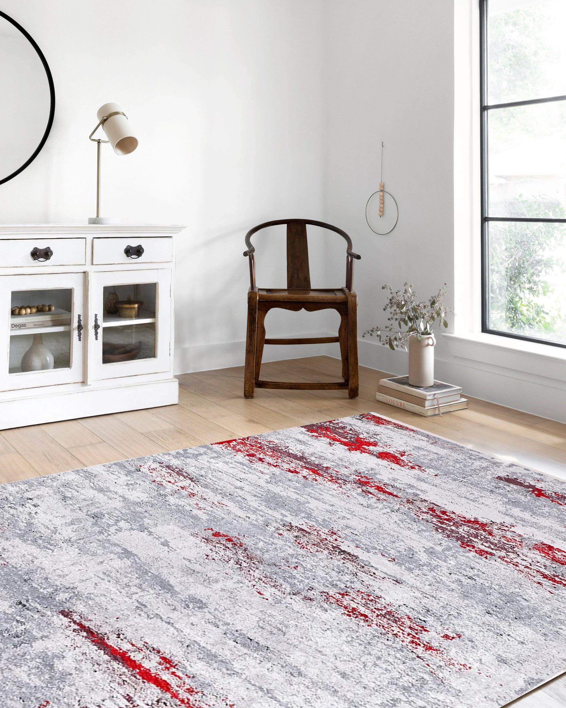 Gri Kırmızı Modern Halı