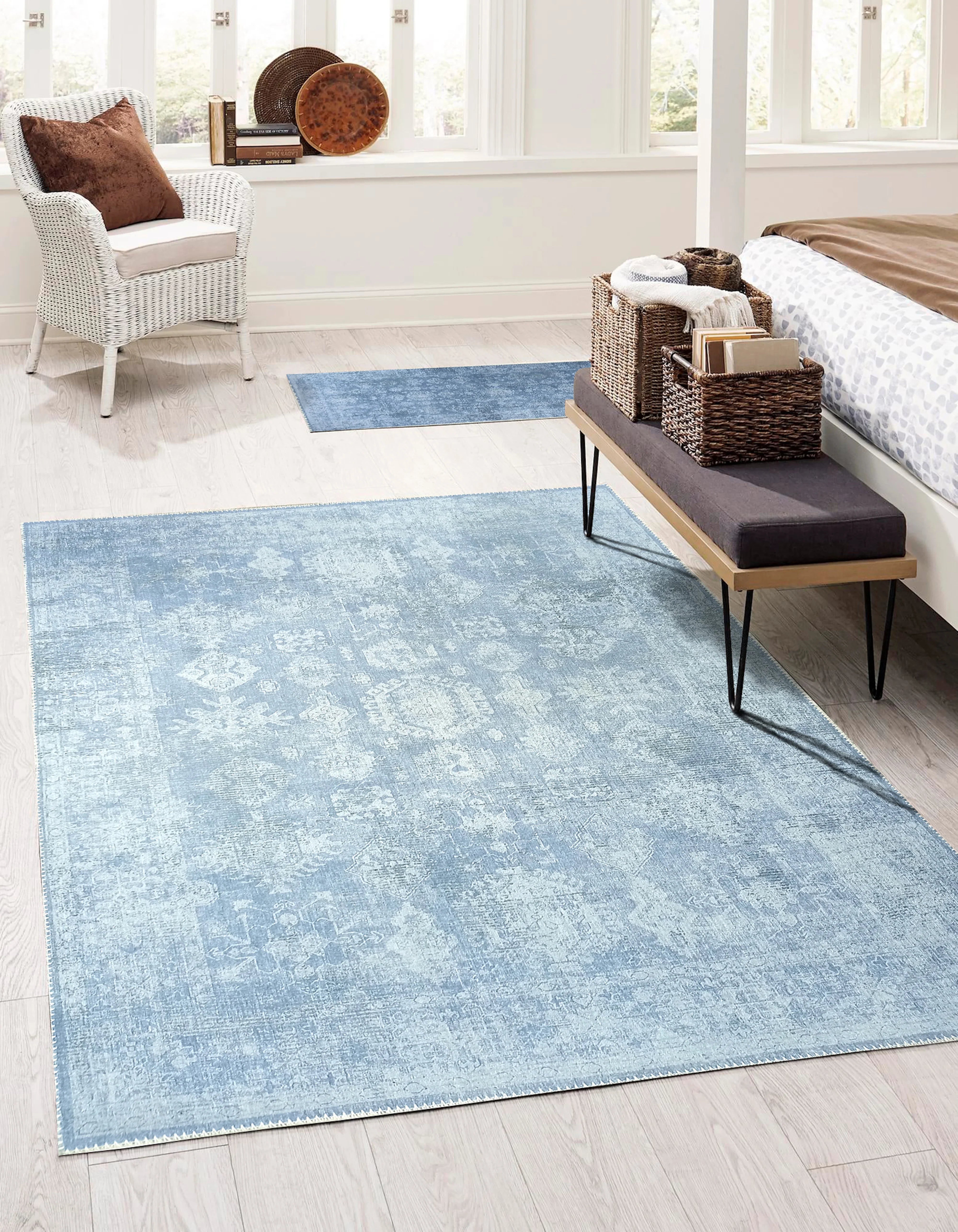 Vintage Gri Açık Mavi Halı