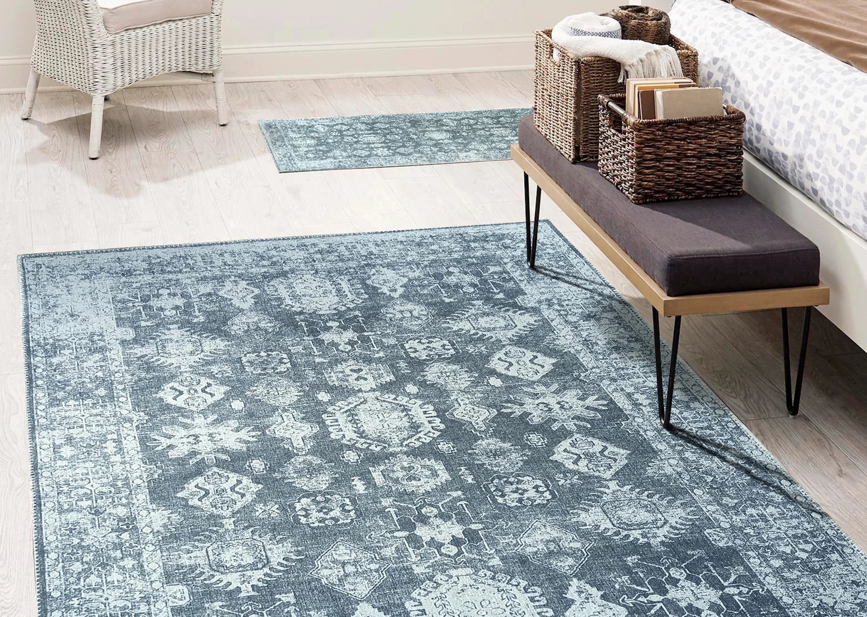 Vintage Eskitme Gri Halı