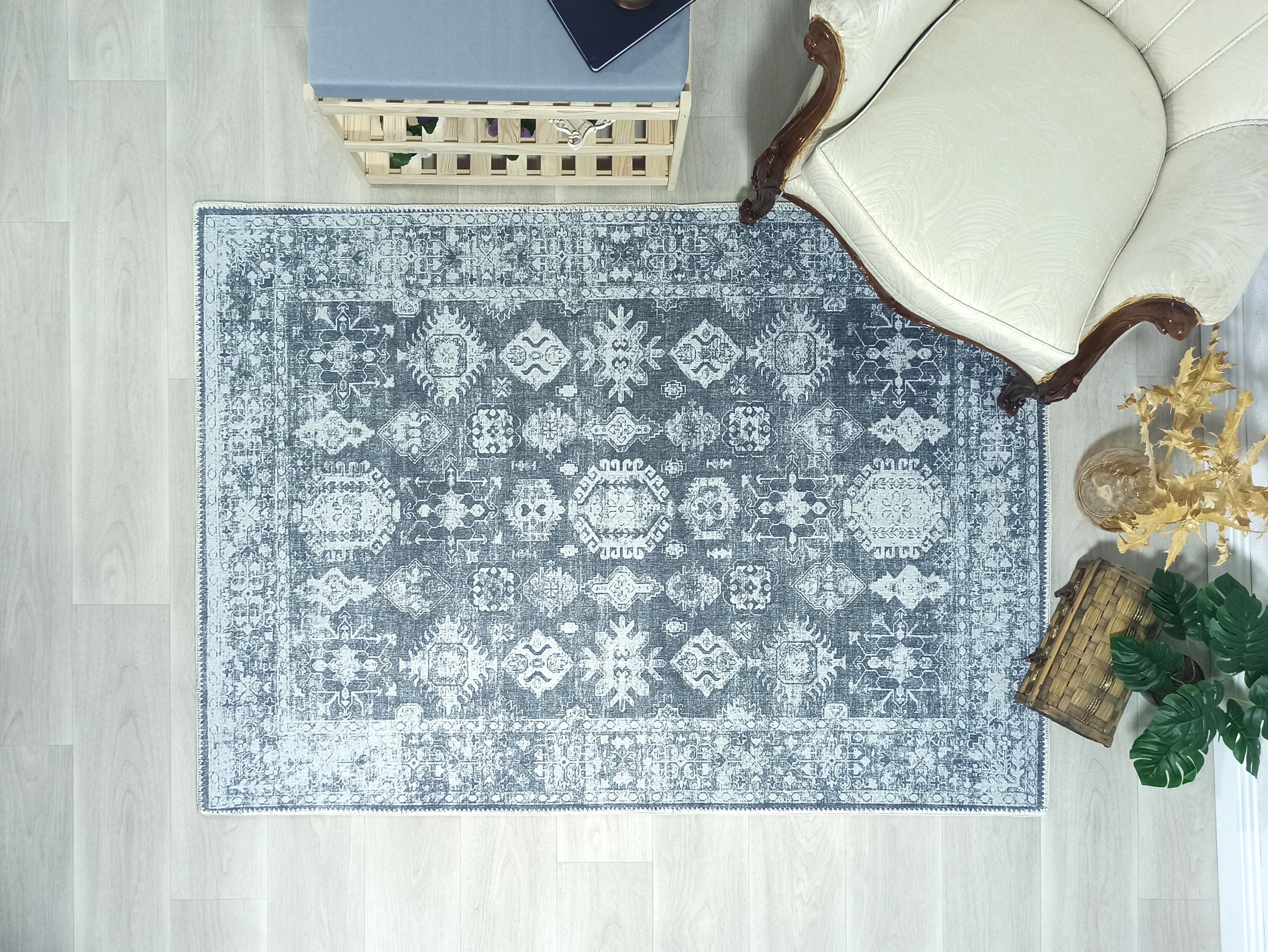 Vintage Eskitme Gri Halı - Pera Halı
