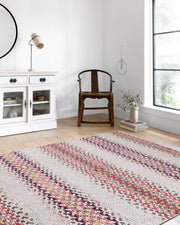 Beyaz Renkli Çizgili Düz Dokuma Halı