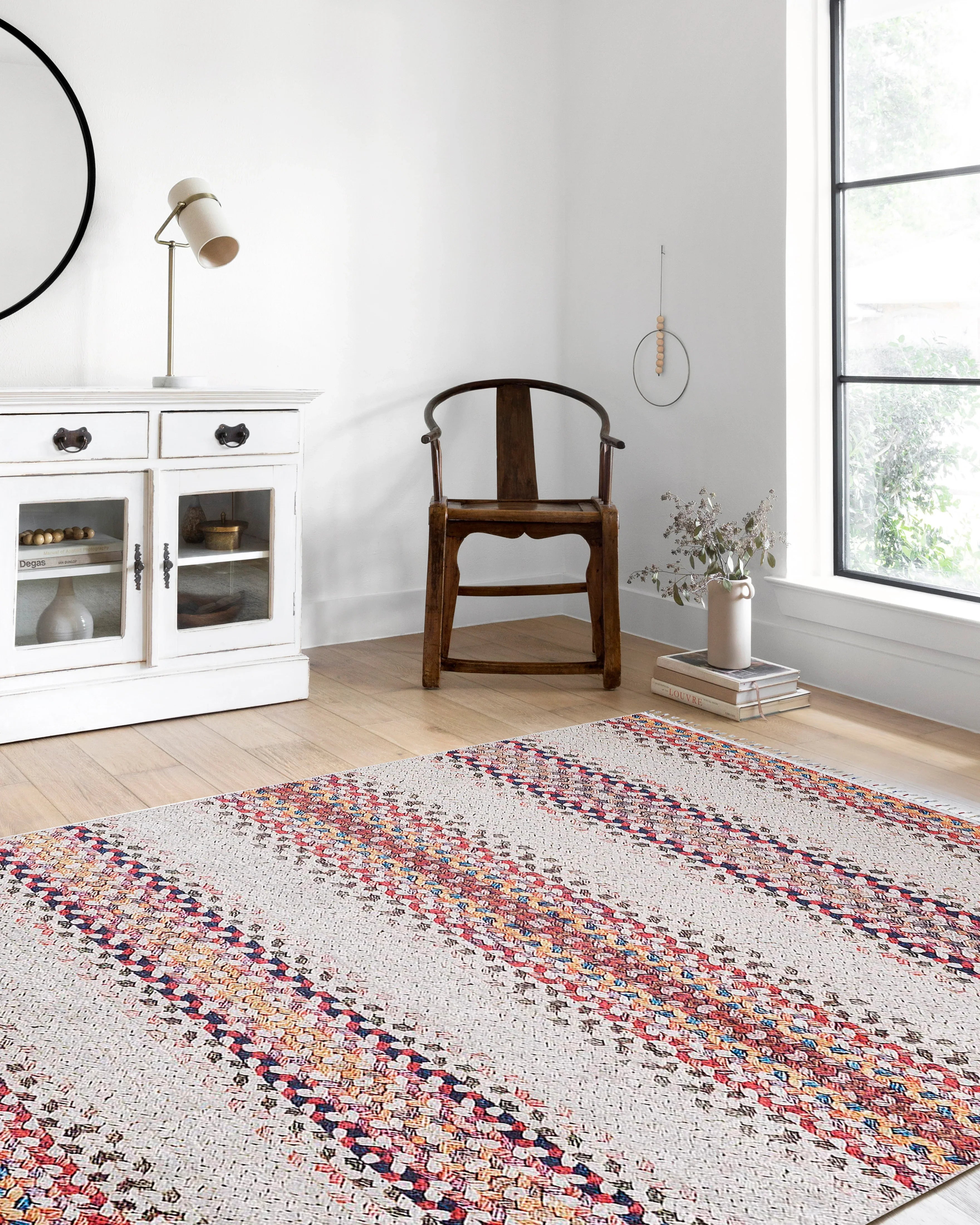 Beyaz Renkli Çizgili Düz Dokuma Halı