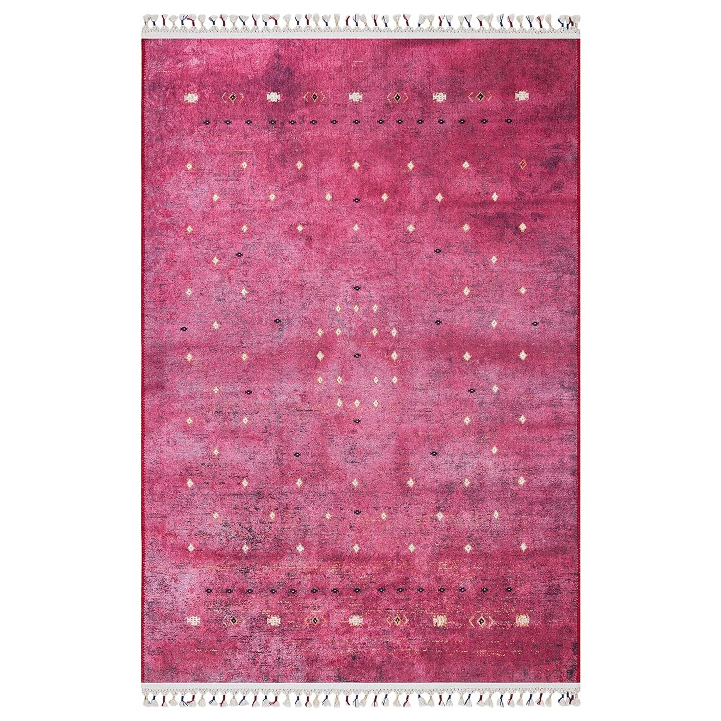 Fuşya Beyaz Minimal Geometrik Desenli Kilim Halı