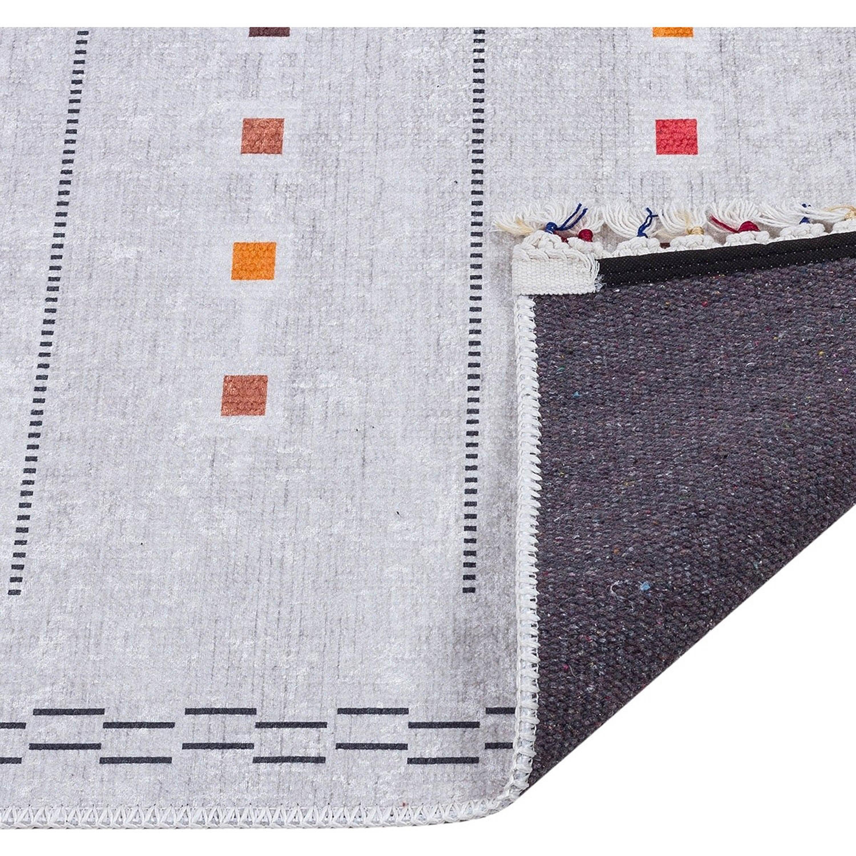 Açık Gri Renkli Kare Desenli Modern Kilim Halı