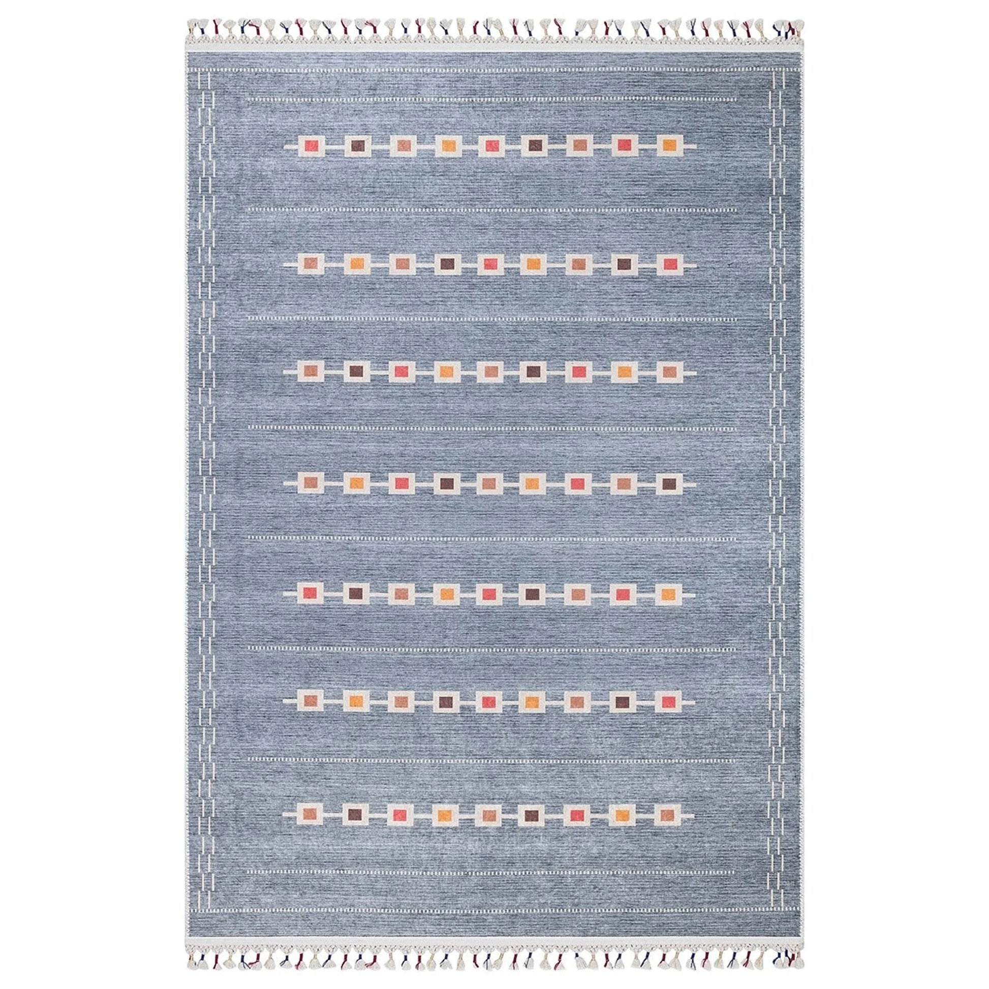Gri Renkli Kare Desenli Modern Kilim Halı