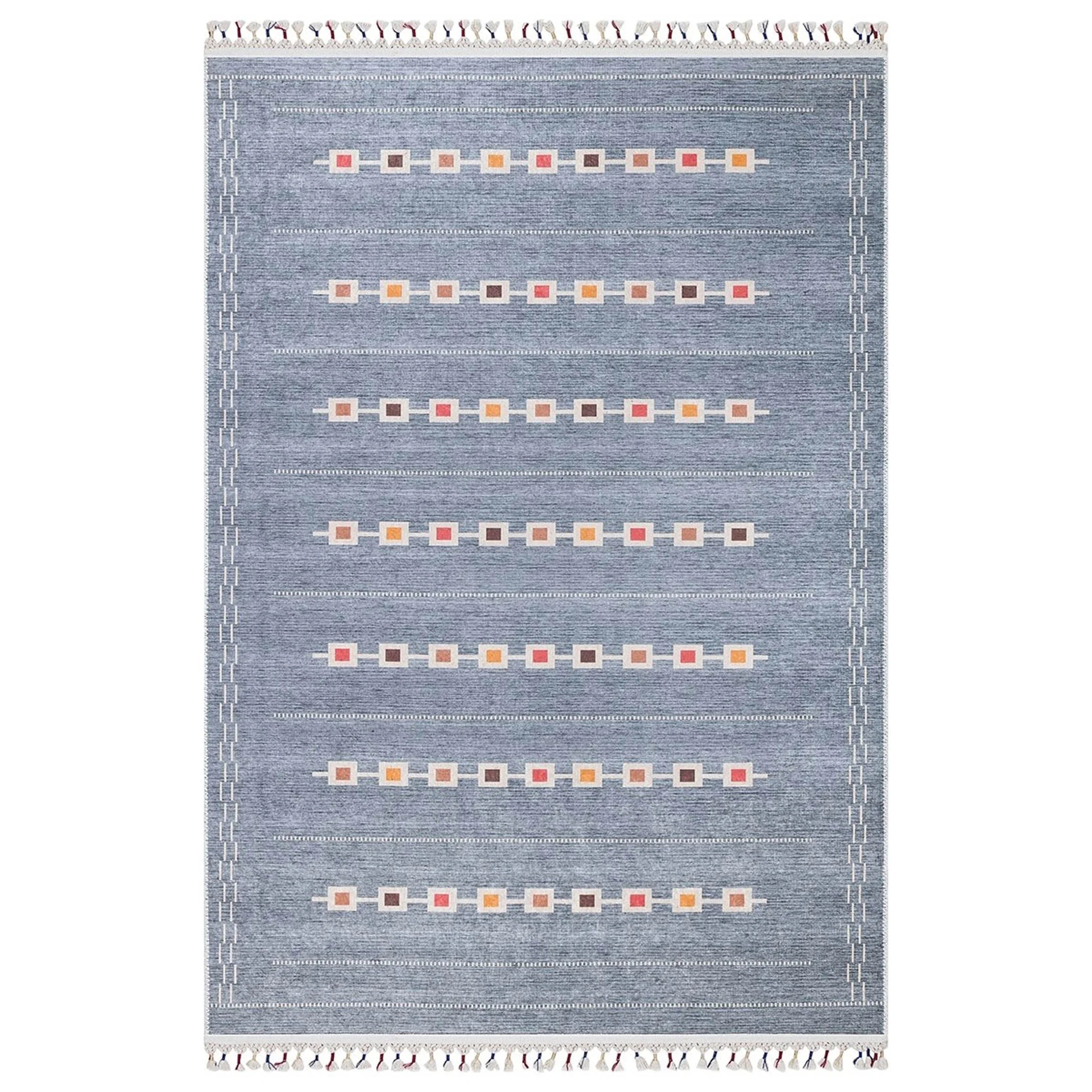 Gri Renkli Kare Desenli Modern Kilim Halı