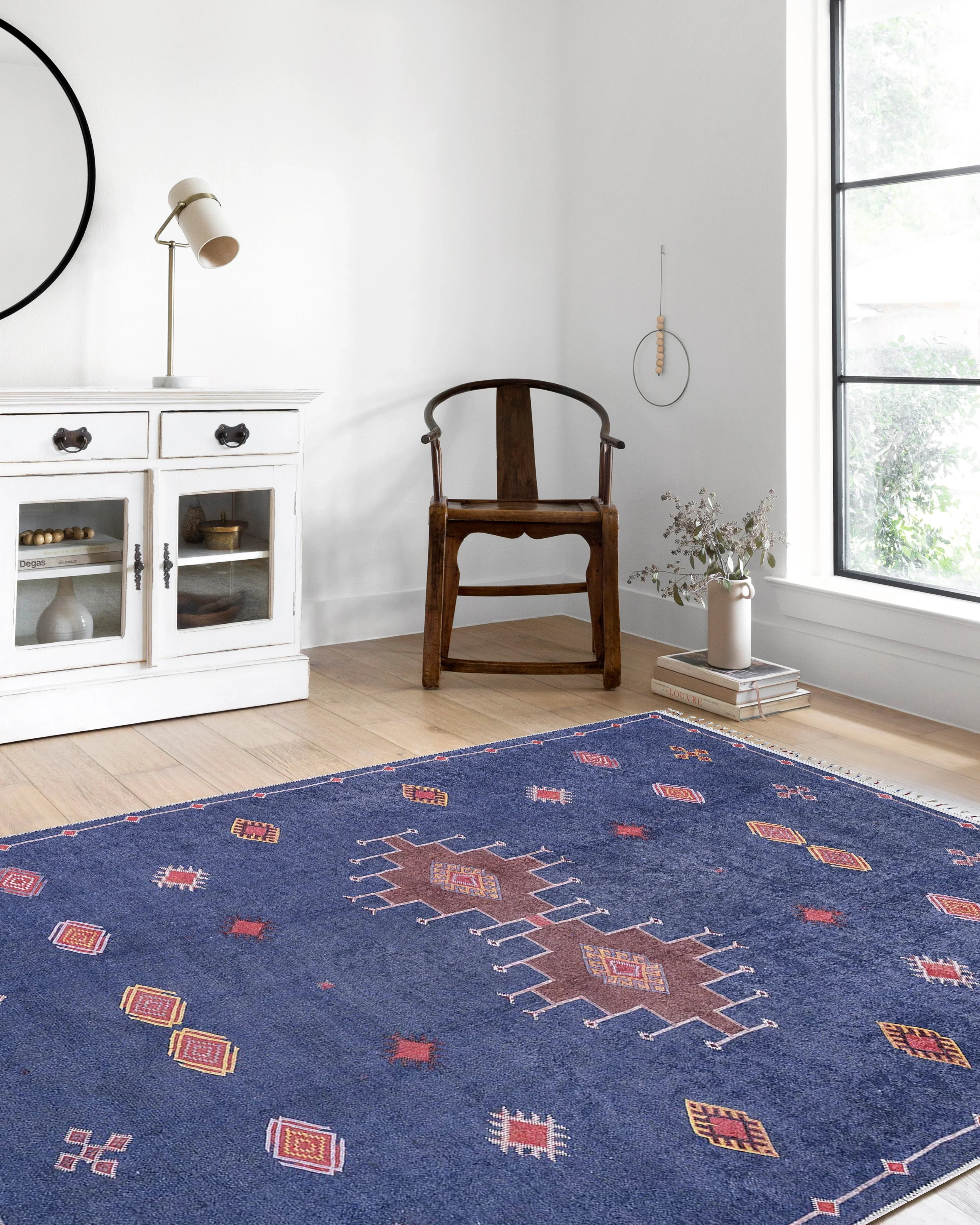 Lacivert Kırmızı Geometrik Desenli Anadolu Kilim Halı