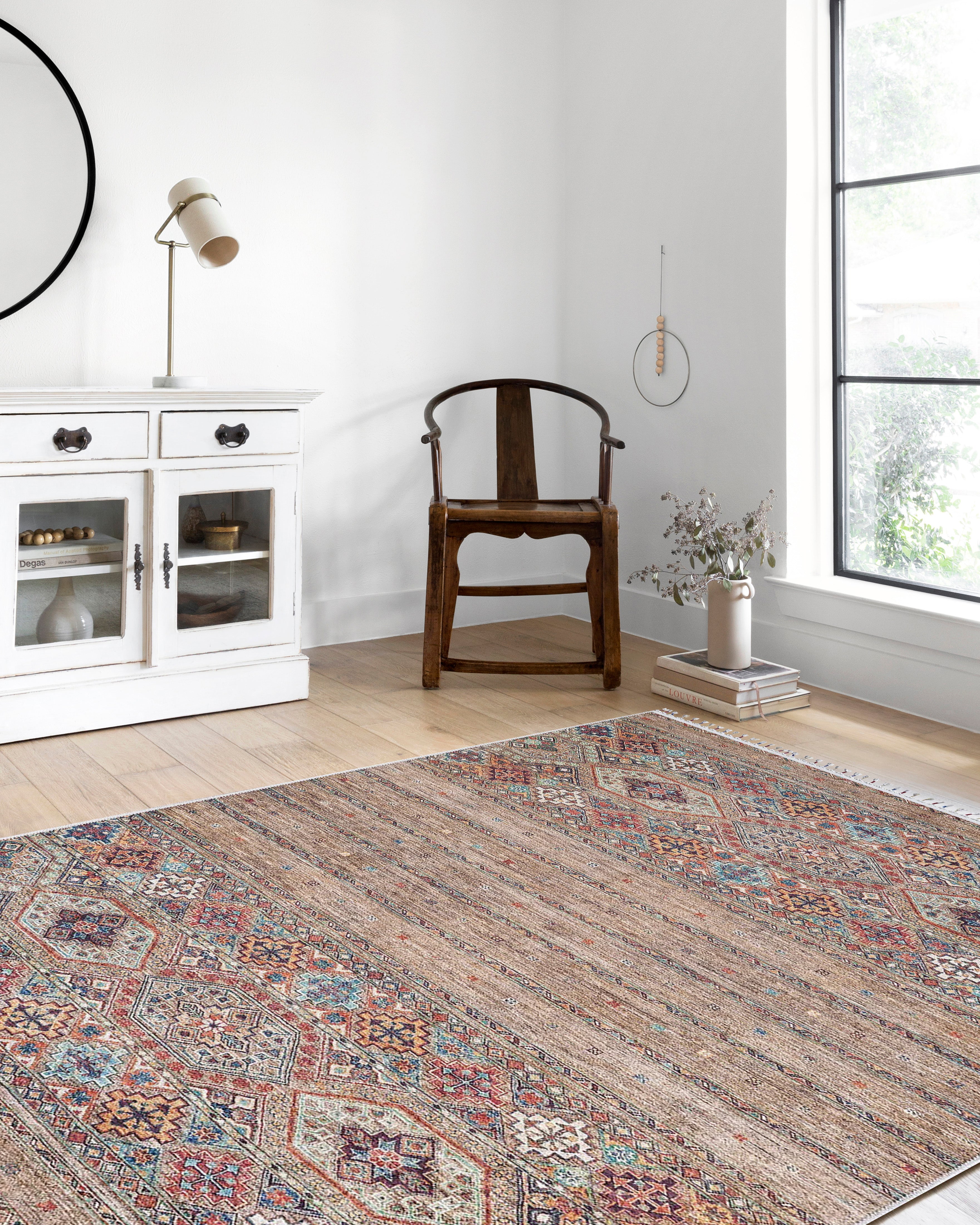 Anadolu Tarzı Kahverengi Bej Geometrik Desenli Kilim Halı - Pera Halı