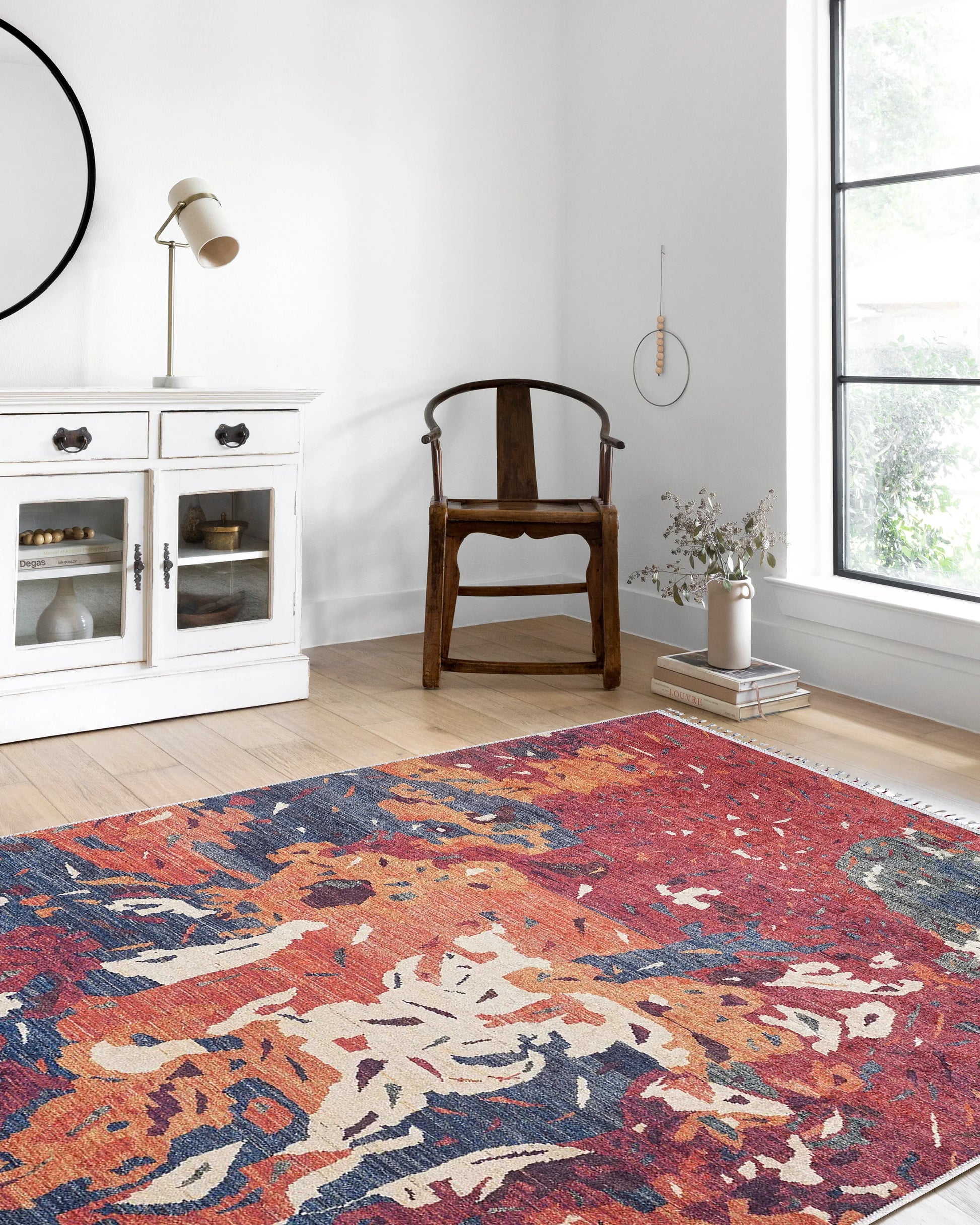 Modern Kırmızı Bej Mavi Turuncu Abstract Desenli Halı