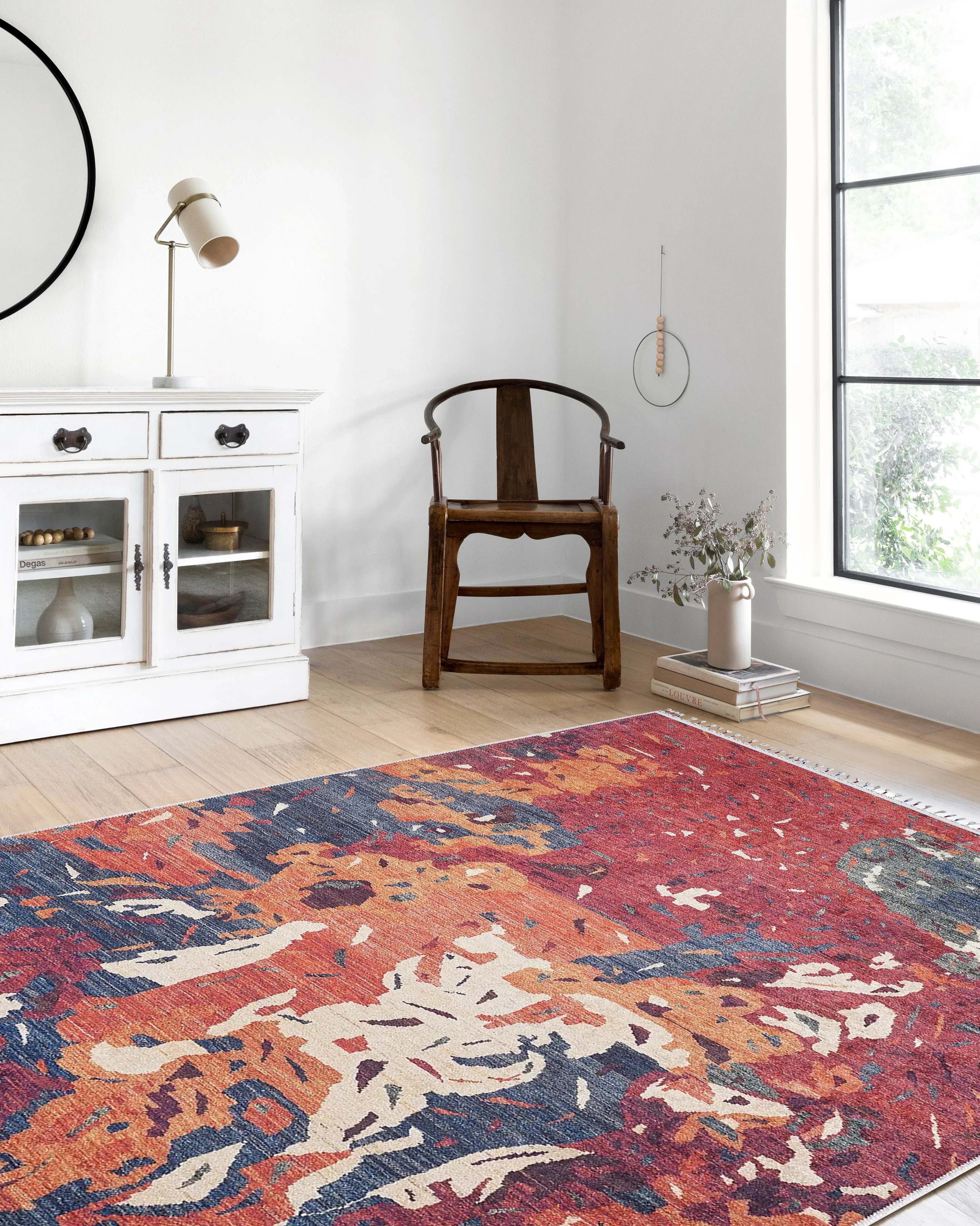 Modern Kırmızı Bej Mavi Turuncu Abstract Desenli Halı