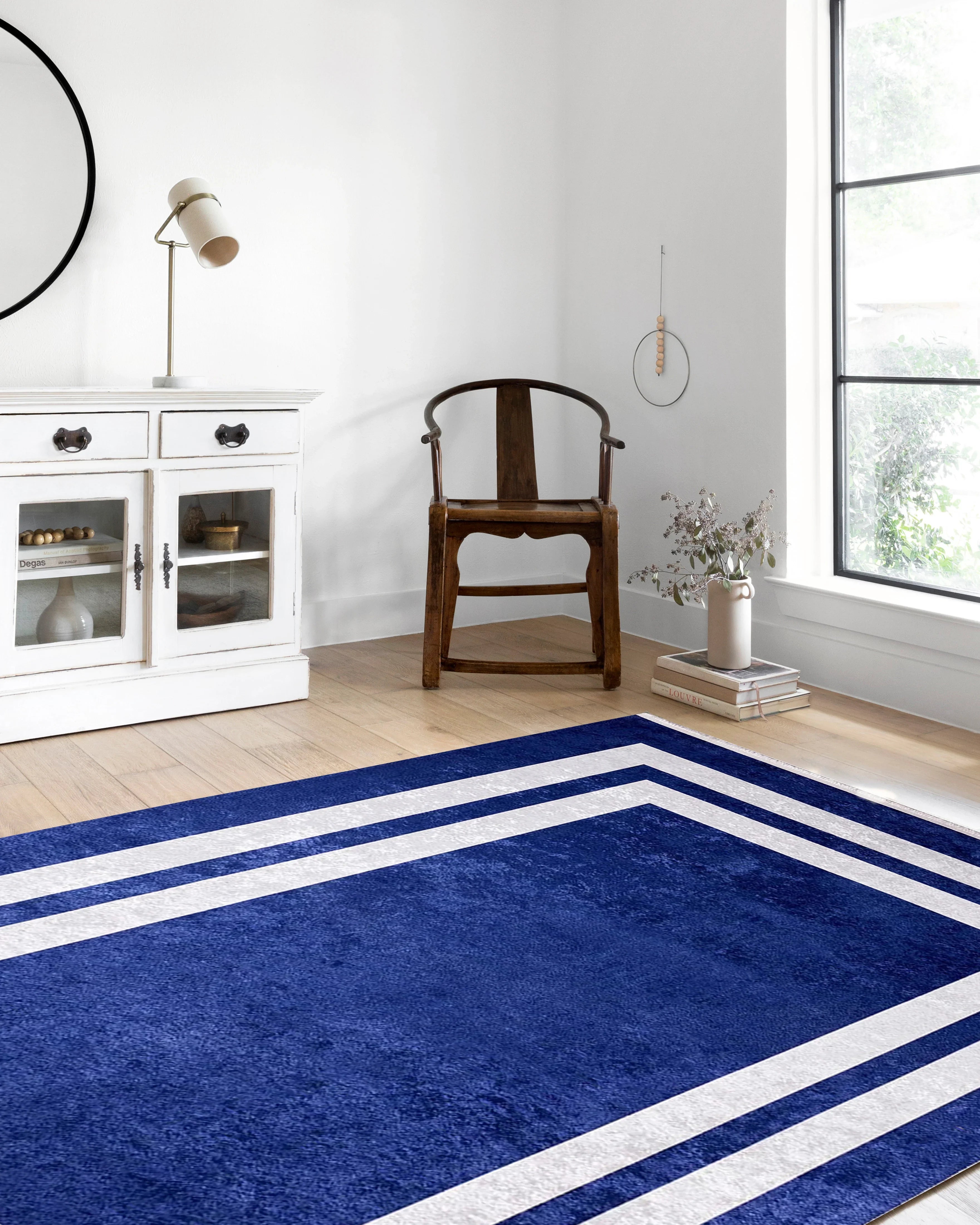 Mavi Geometrik Desenli Lüks Bordürlü Halı