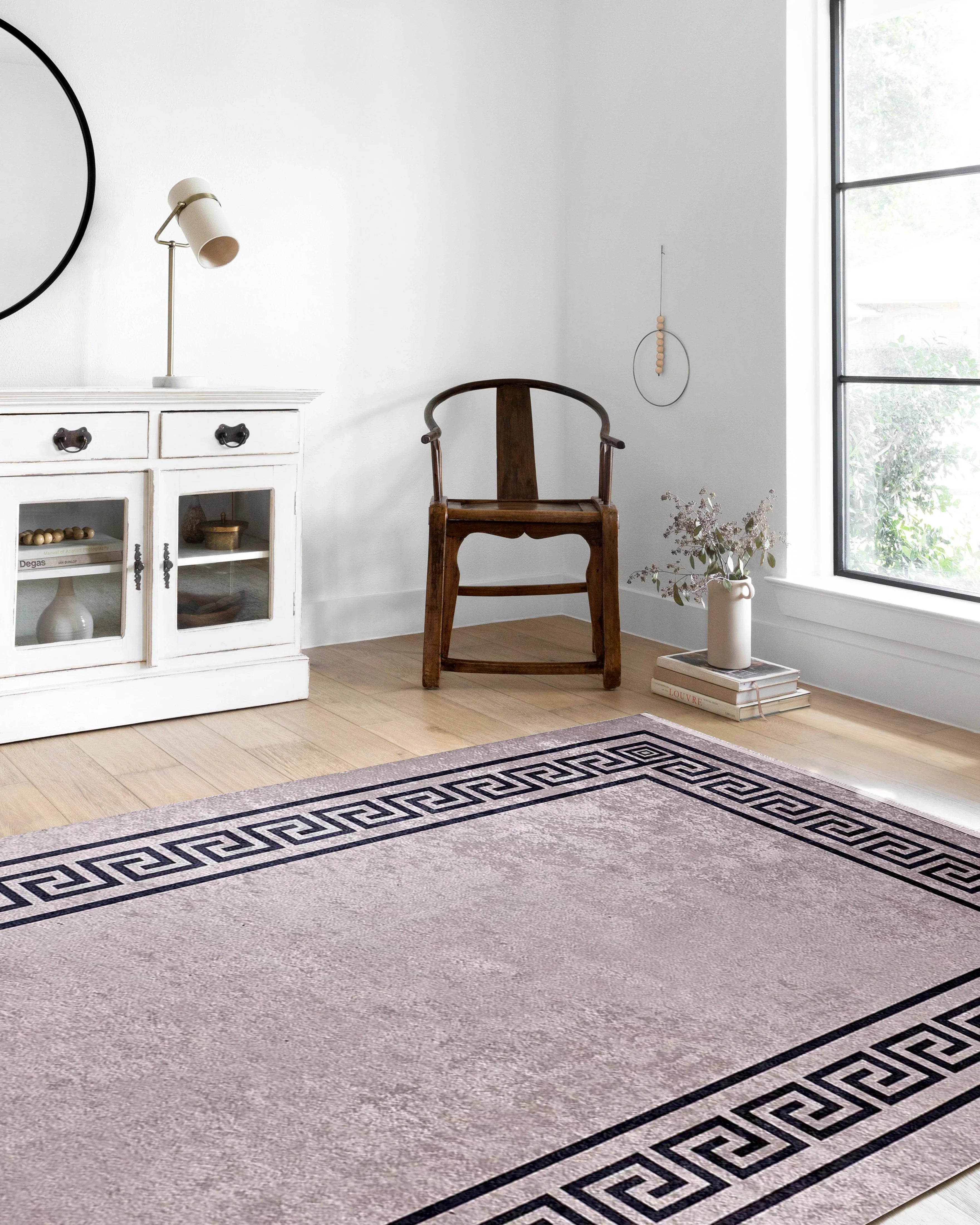 Mermer Desenli Kahverengi Geometrik Bordürlü Halı