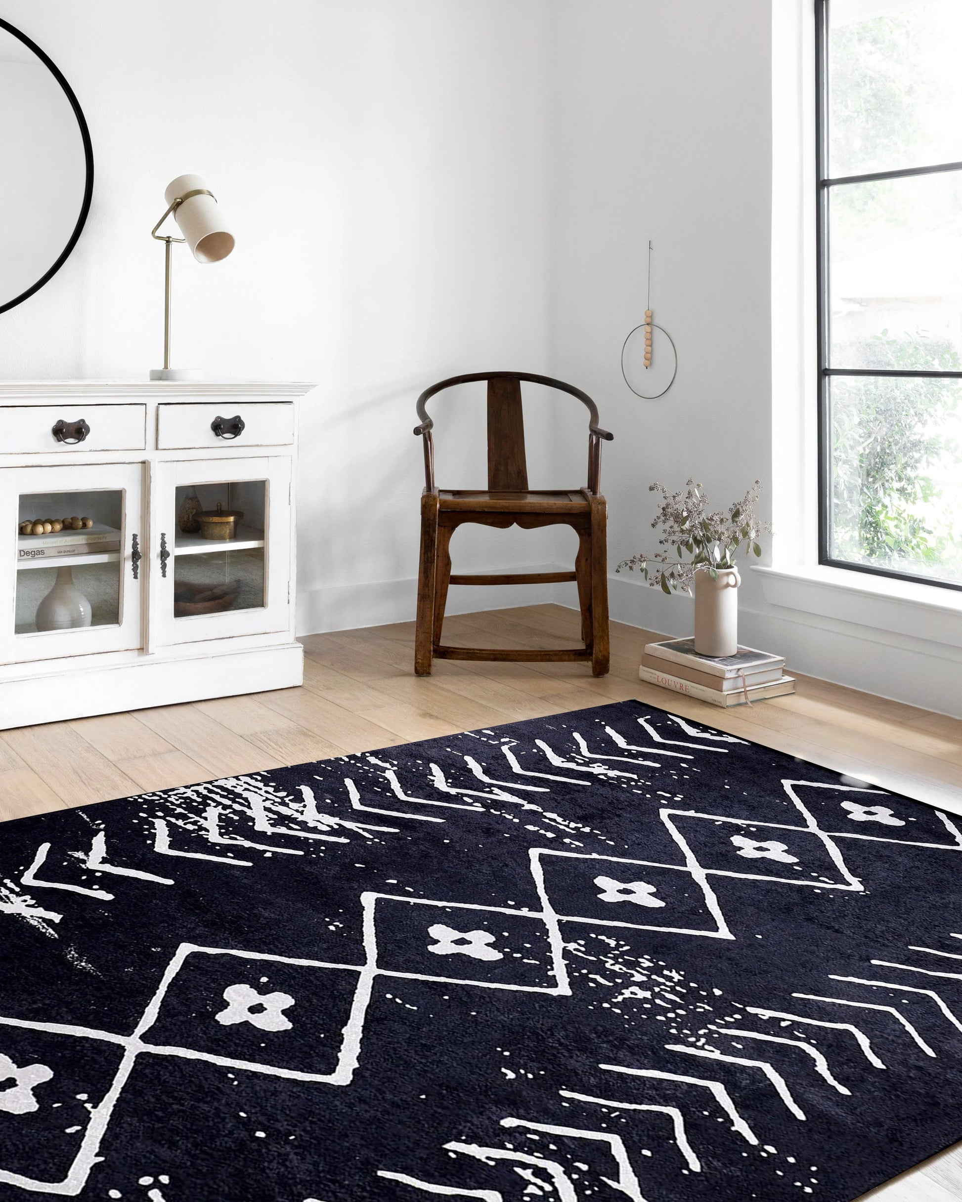 Fas Tarzı Beyaz Siyah Bohem Halı