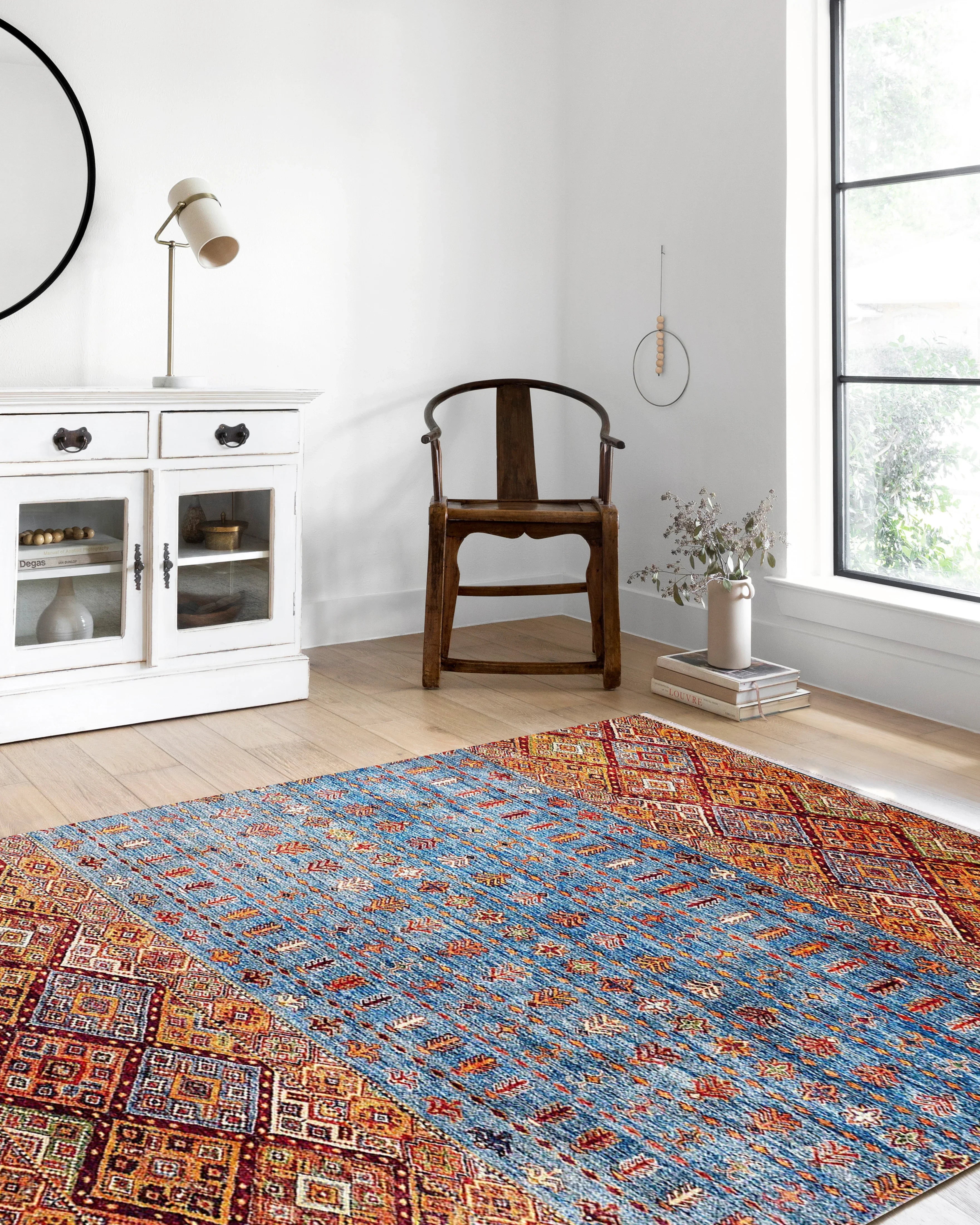 Turuncu Mavi Geometrik Desenli Anadolu Kilim Halı