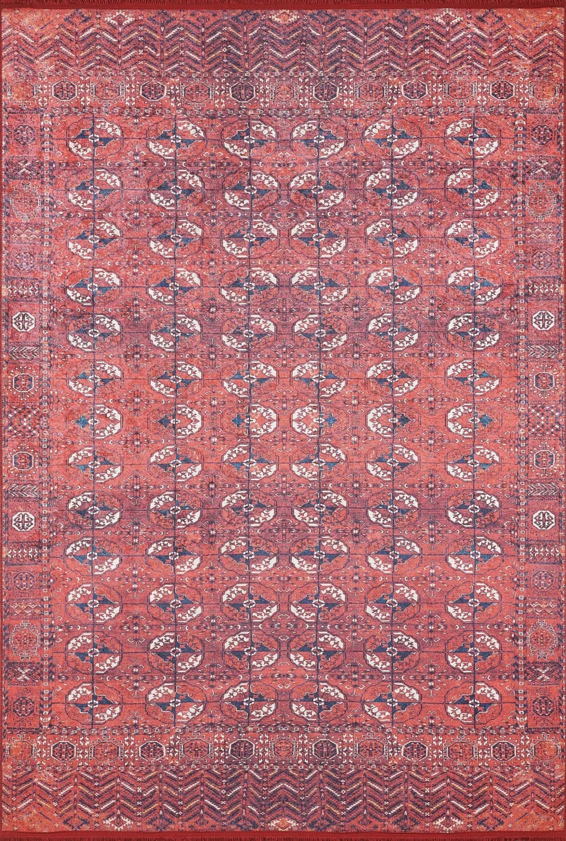Kırmızı Vintage Eskitme Desenli Halı - Pera Halı