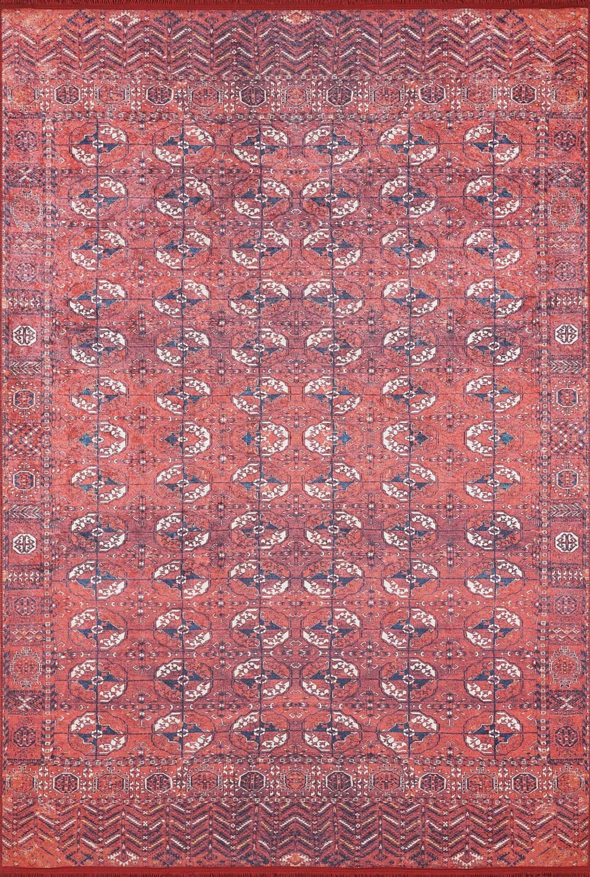 Kırmızı Vintage Eskitme Desenli Halı - Pera Halı