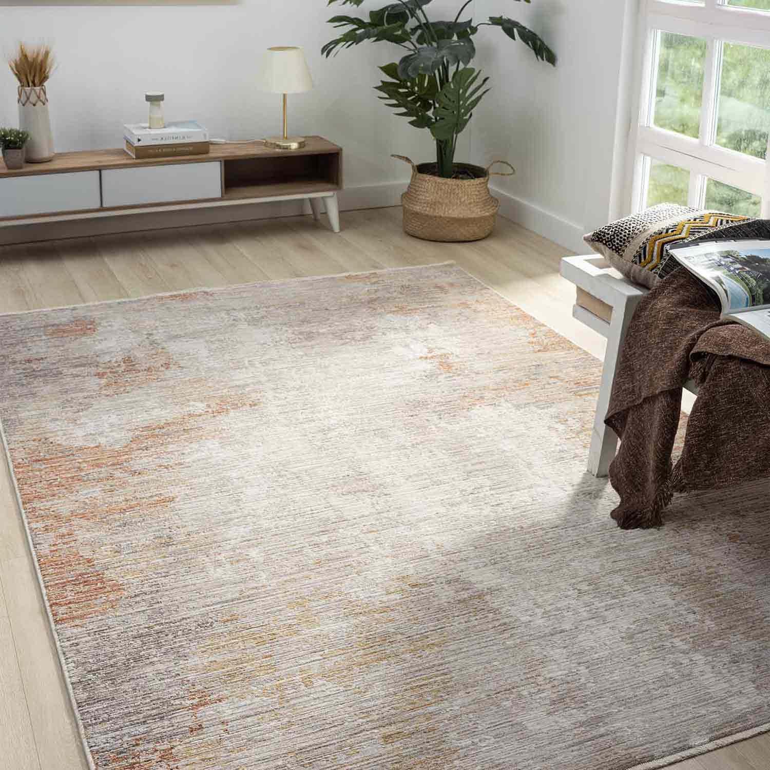 Hellgrau Beige Orange Vintage Gemusterter Teppich