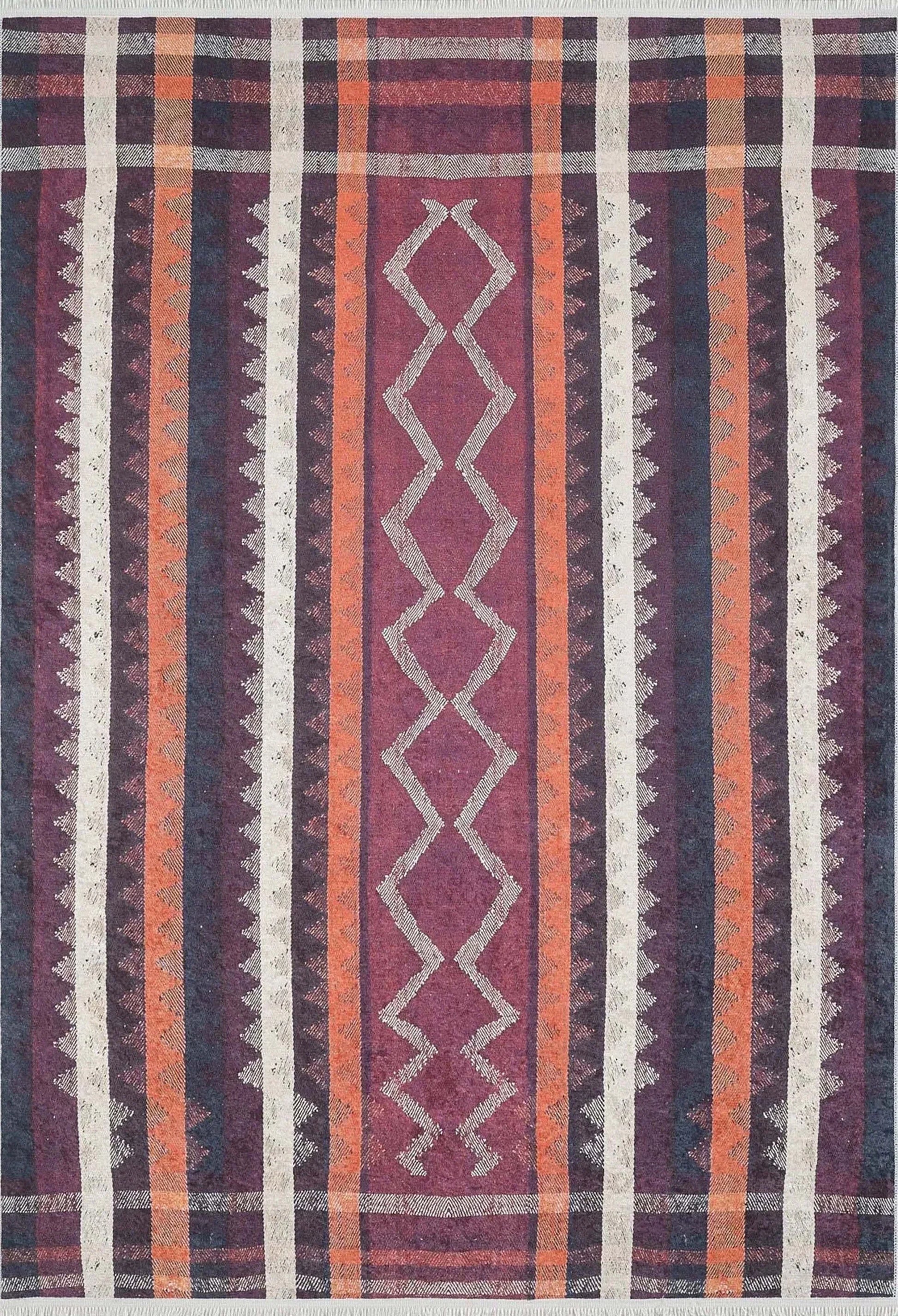 Turuncu Siyah Bej Geometrik Desenli Kilim Halı