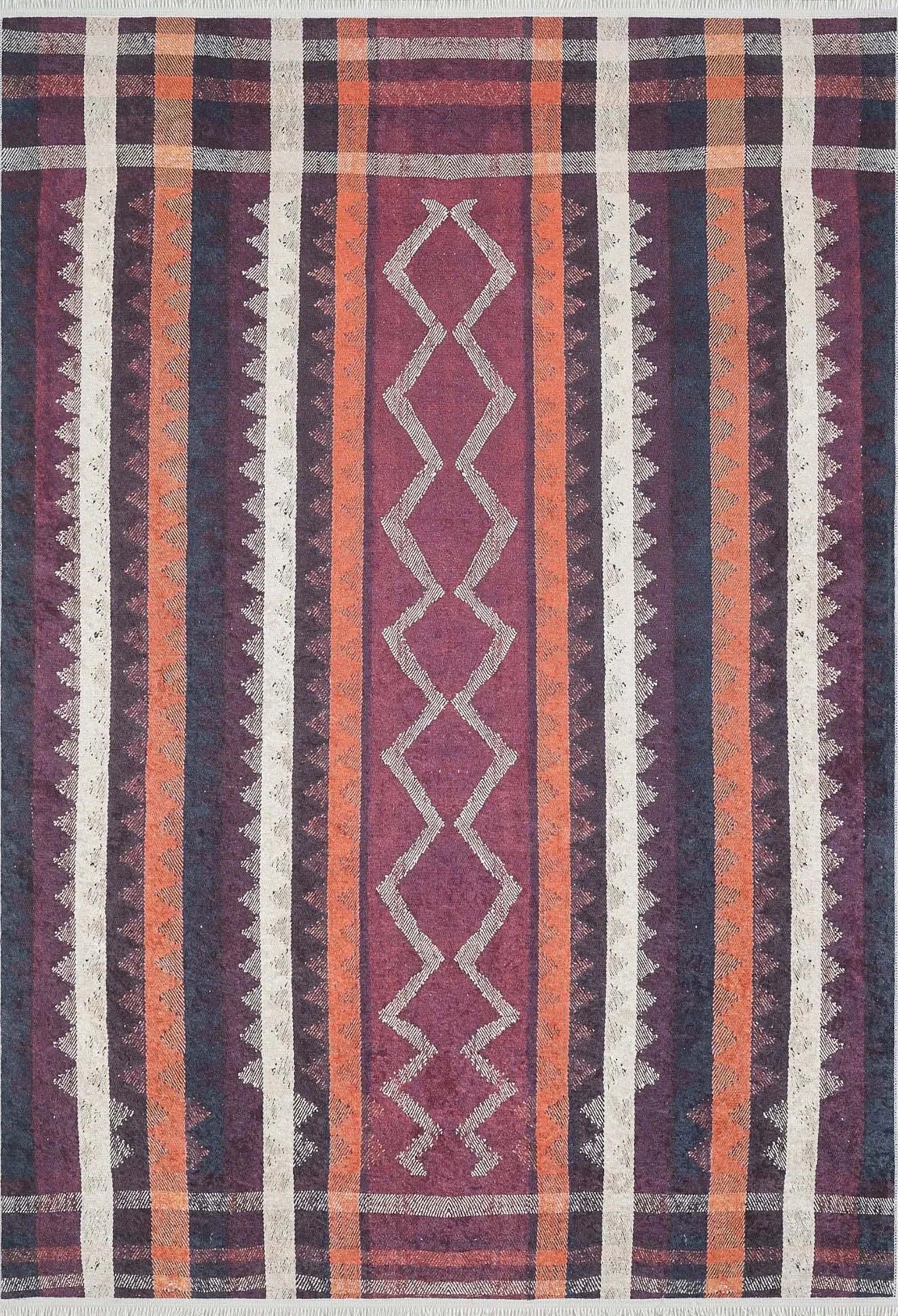 Turuncu Siyah Bej Geometrik Desenli Kilim Halı