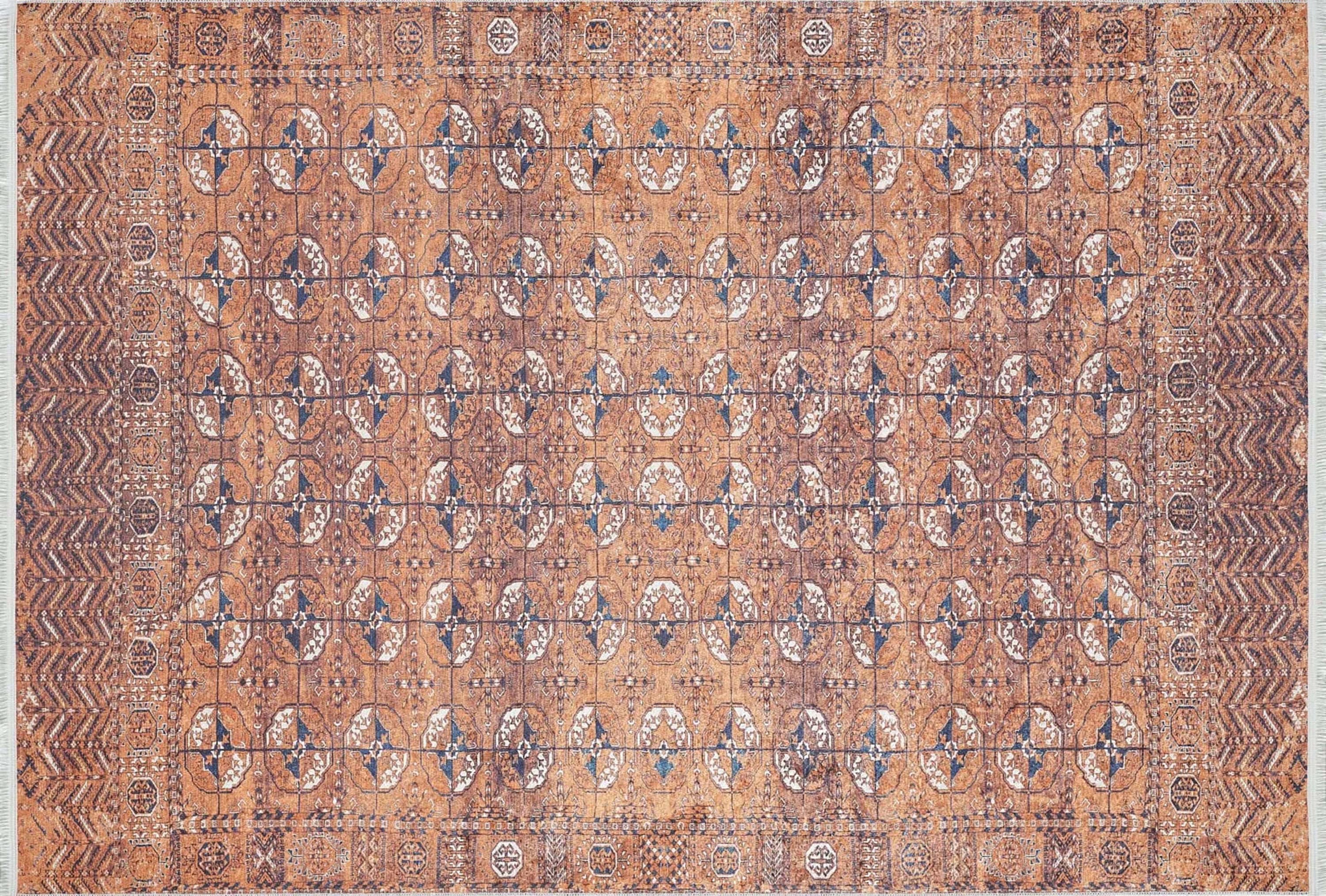 Turuncu Gümüş Geometrik Desenli Kilim Halı - Pera Halı
