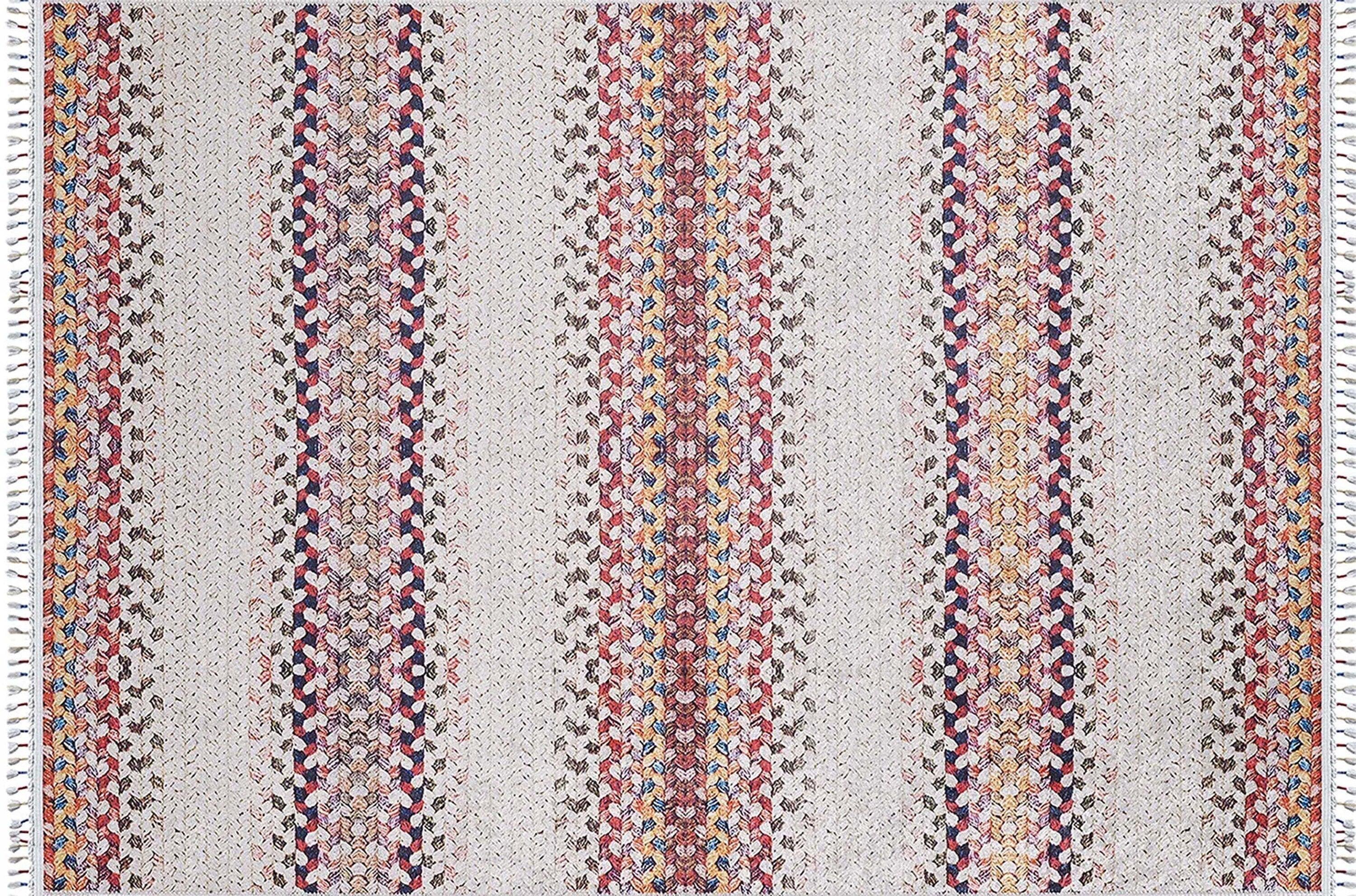 Beyaz Renkli Çizgili Düz Dokuma Halı