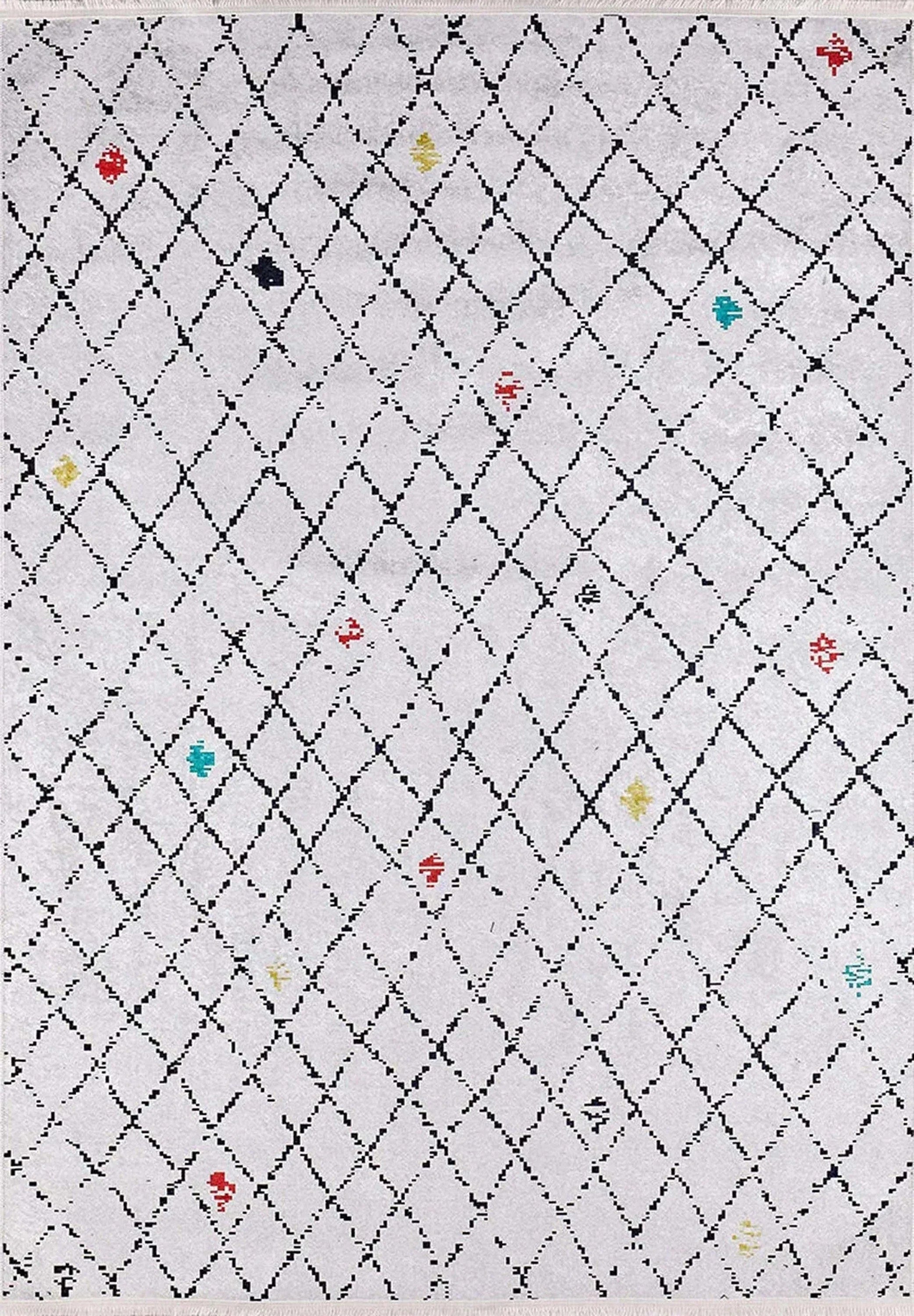 Beyaz Krem Çizgili Kilim Halı