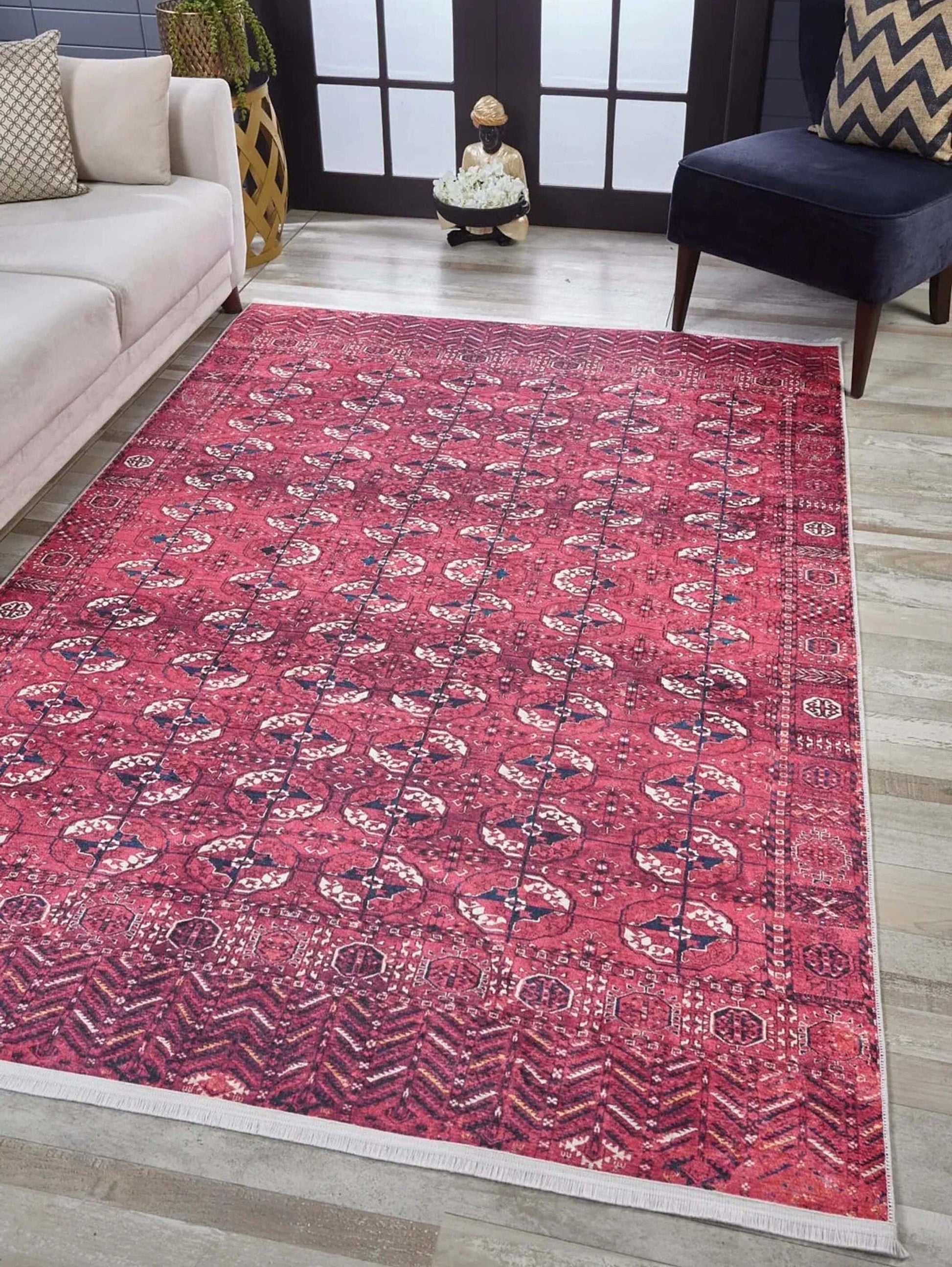 Sıcak Pembe Geometrik Desenli Halı