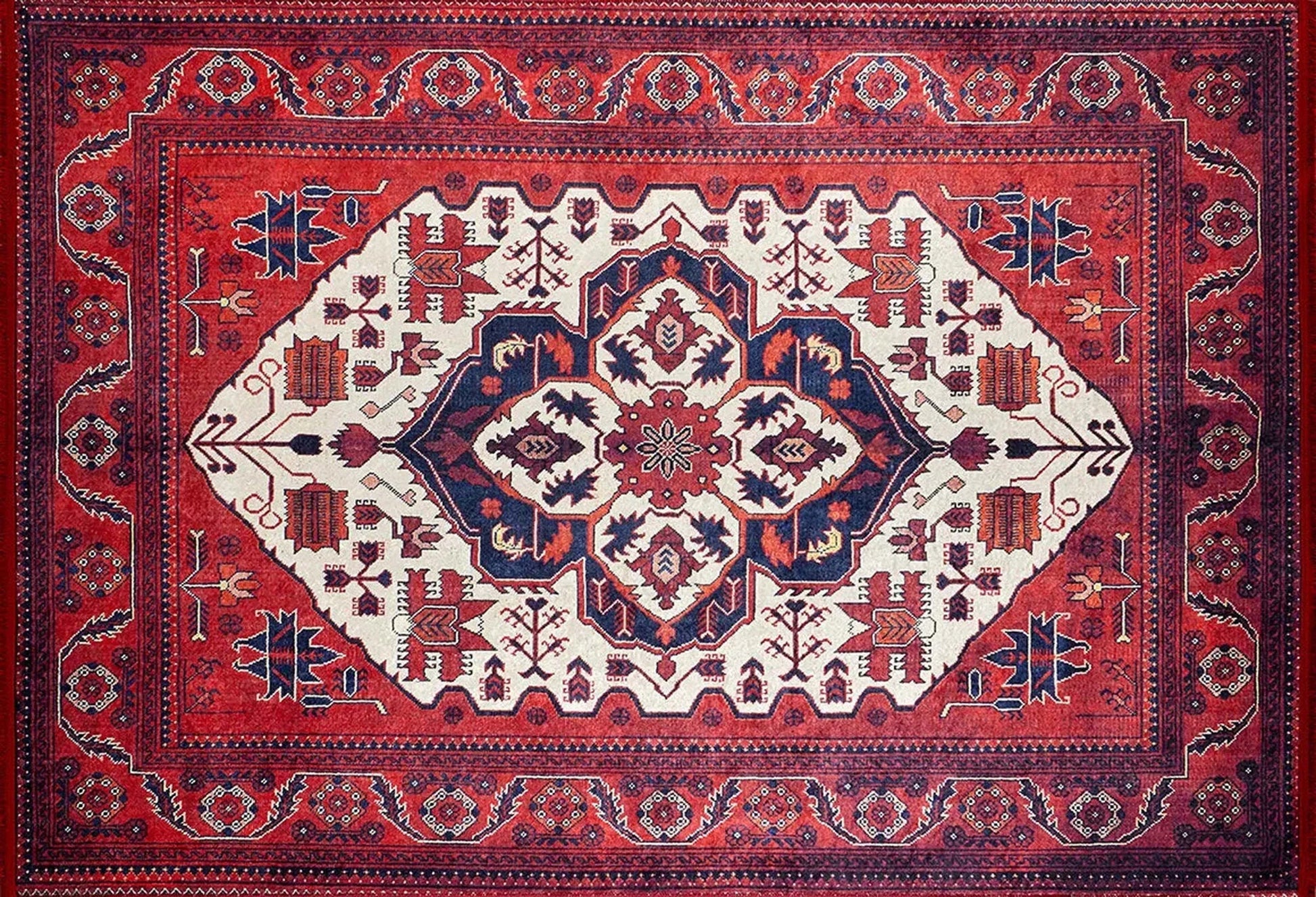 Kırmızı Bej Geometrik Desenli Anadolu Kilim Halı