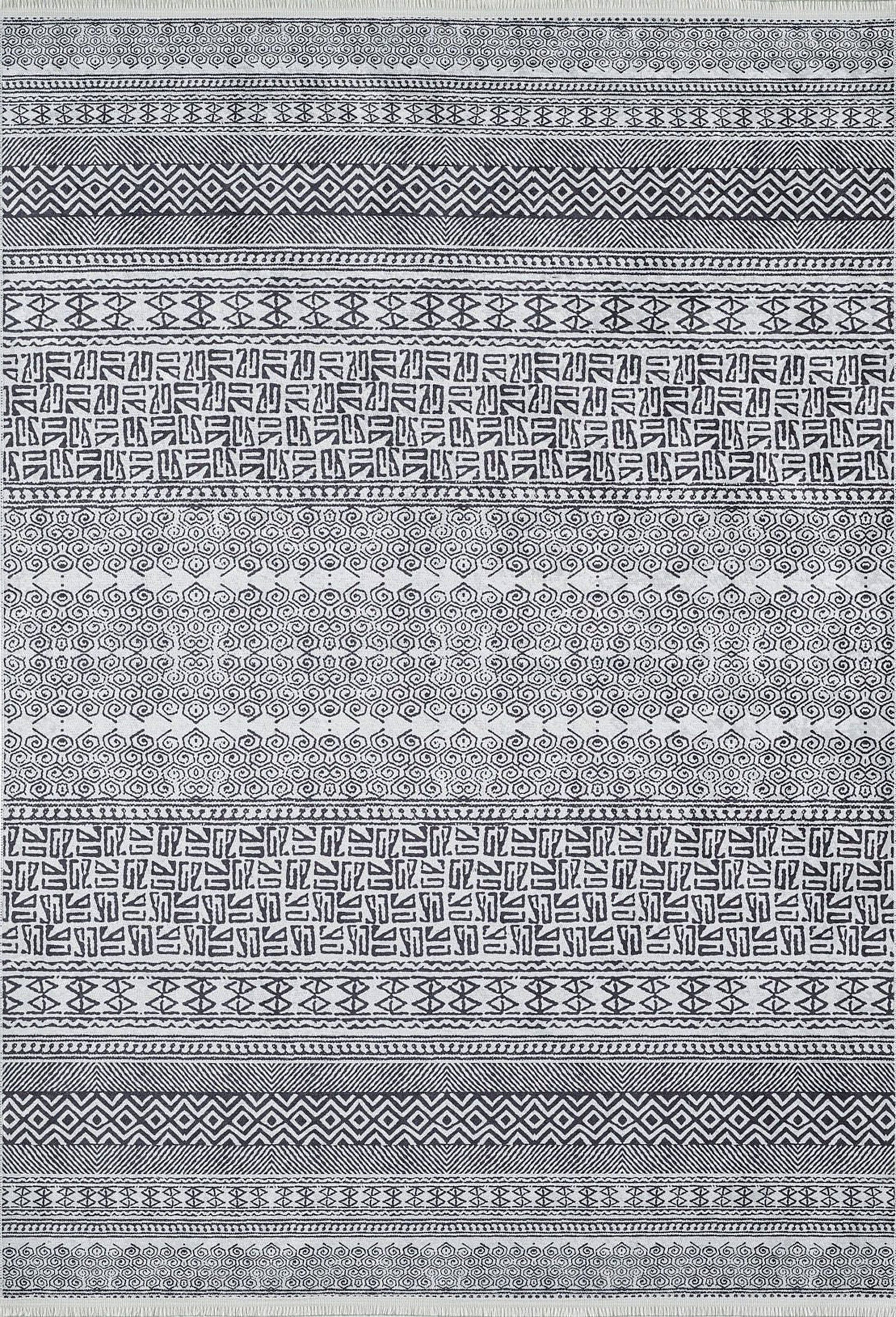 Gri Siyah Geometrik Desenli Halı - Pera Halı