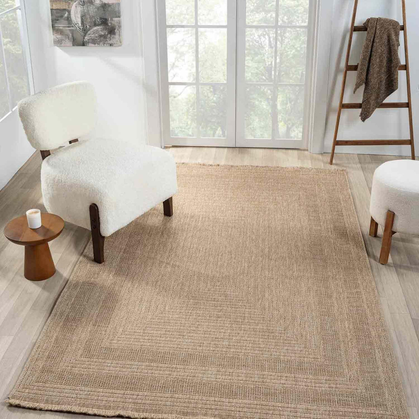 Bej Dikdörtgen Desenli Modern Halı