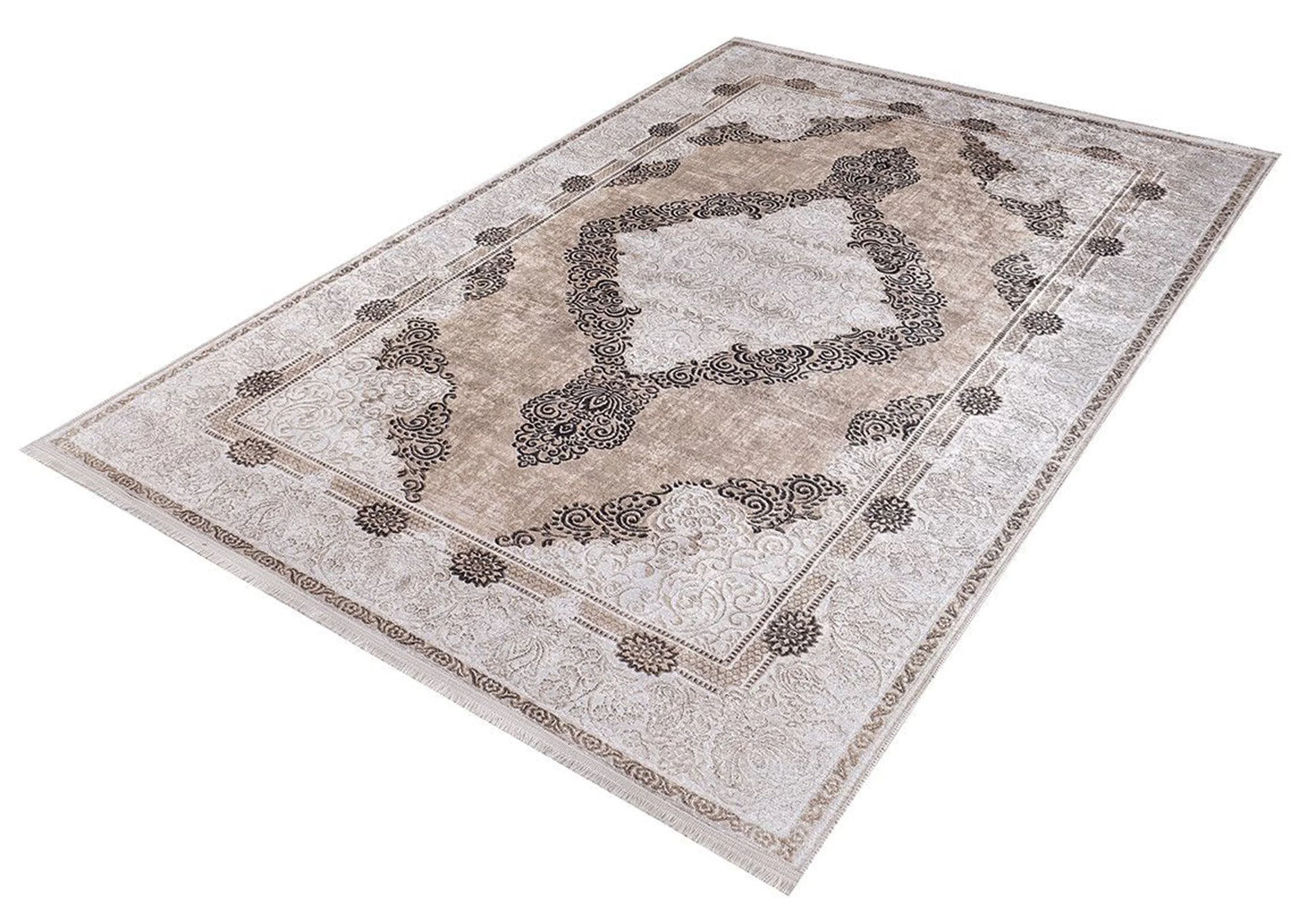 Bej Pembe Eskitme Kahverengi Kilim Halı