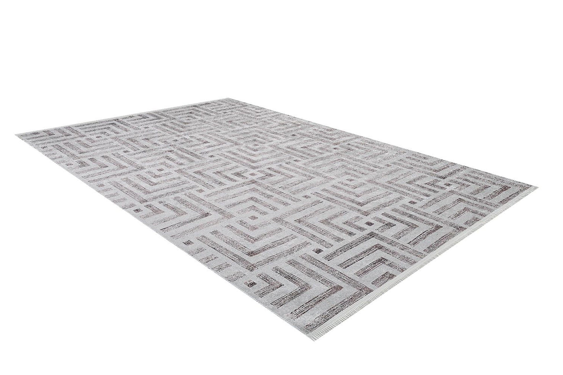 Geometrik Desenli Bej Kahverengi - Siyah Beyaz Modern Halı - Pera Halı