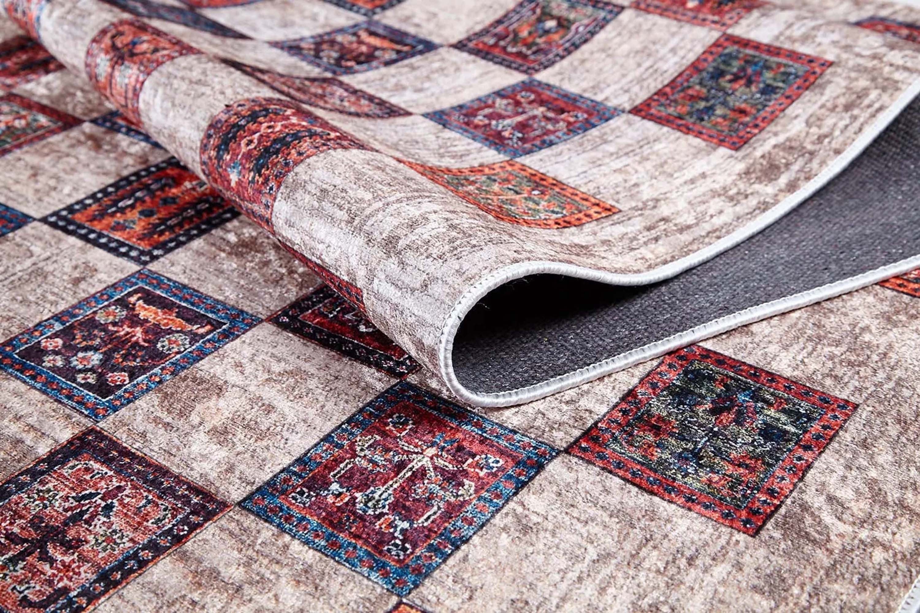Bej Pembe Gri Geometrik Desenli Halı - Pera Halı
