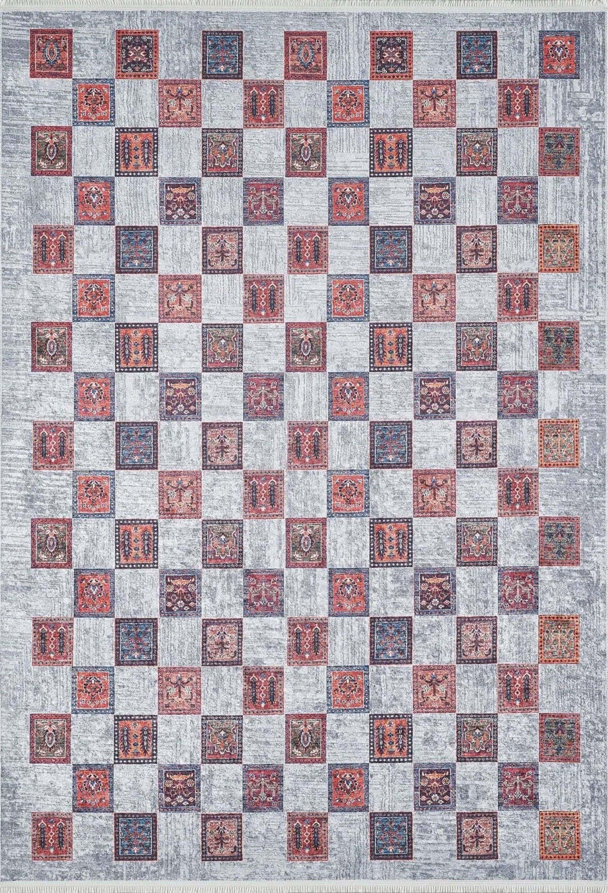 Bej Pembe Gri Geometrik Desenli Halı