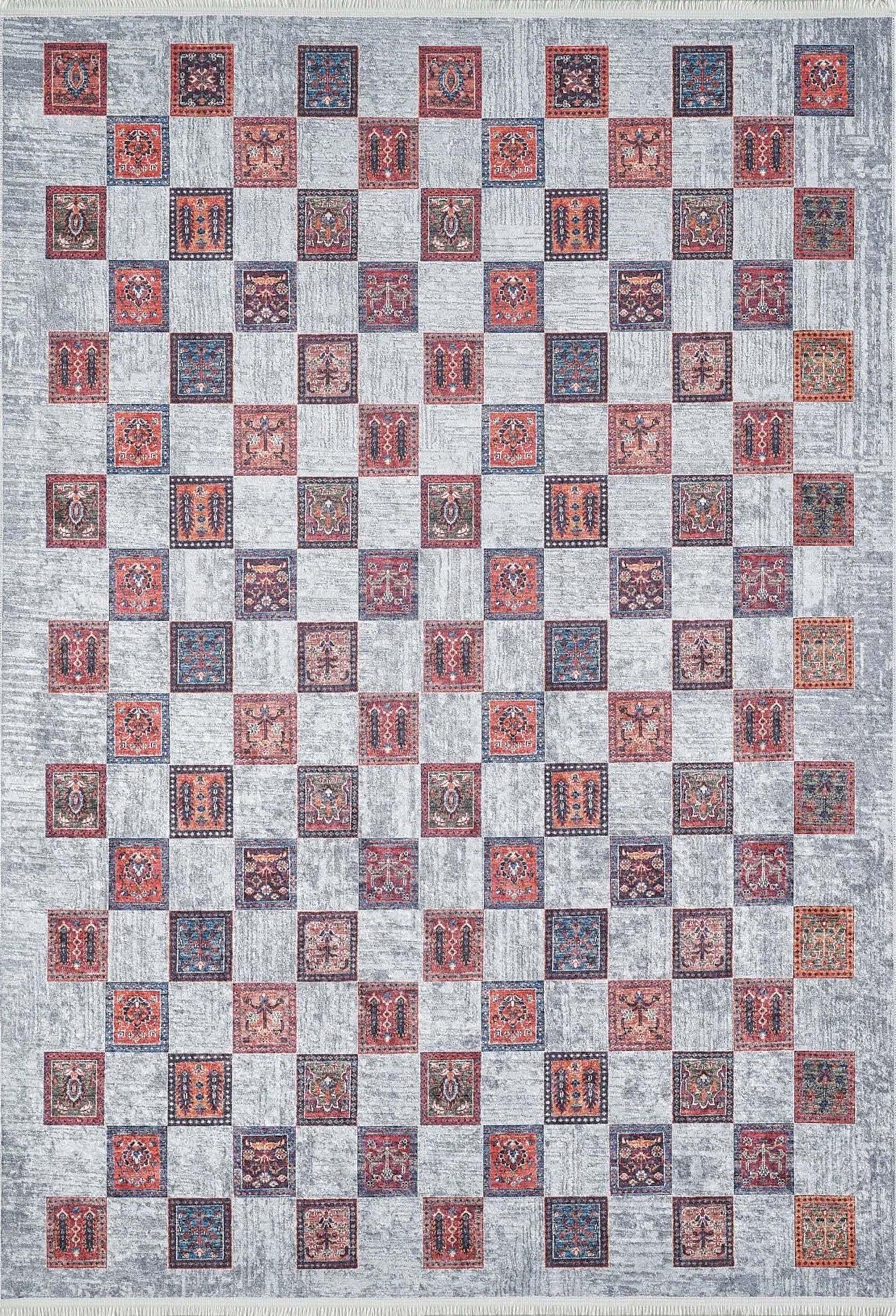 Bej Pembe Gri Geometrik Desenli Halı