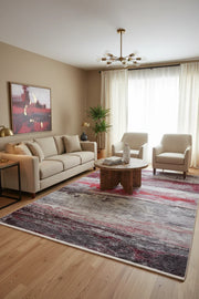 Canlı Kırmızı ve Gri Modern Soyut Sanat Halısı - Pera Halı