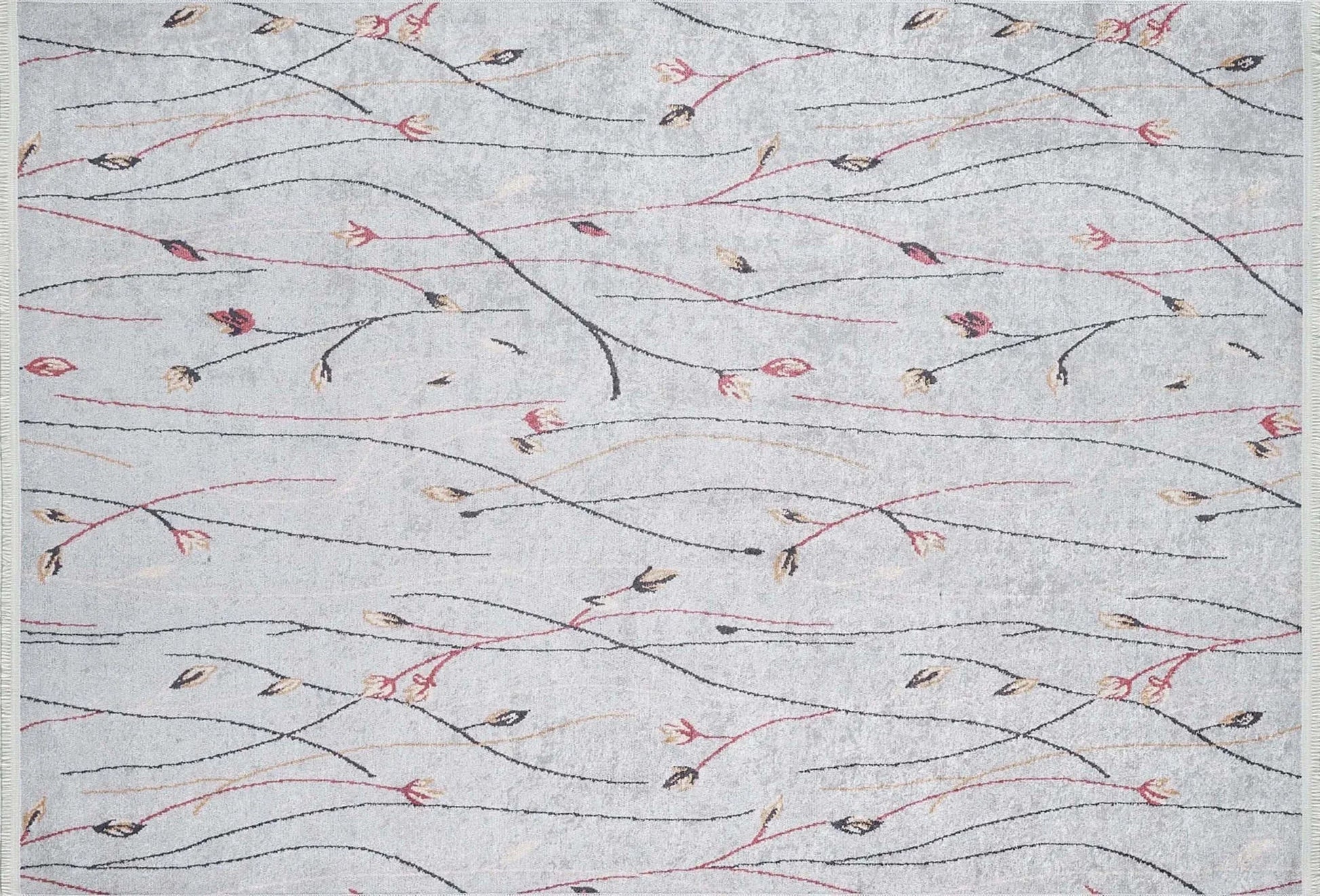 Gri Minimalist Çiçek Desenli Halı