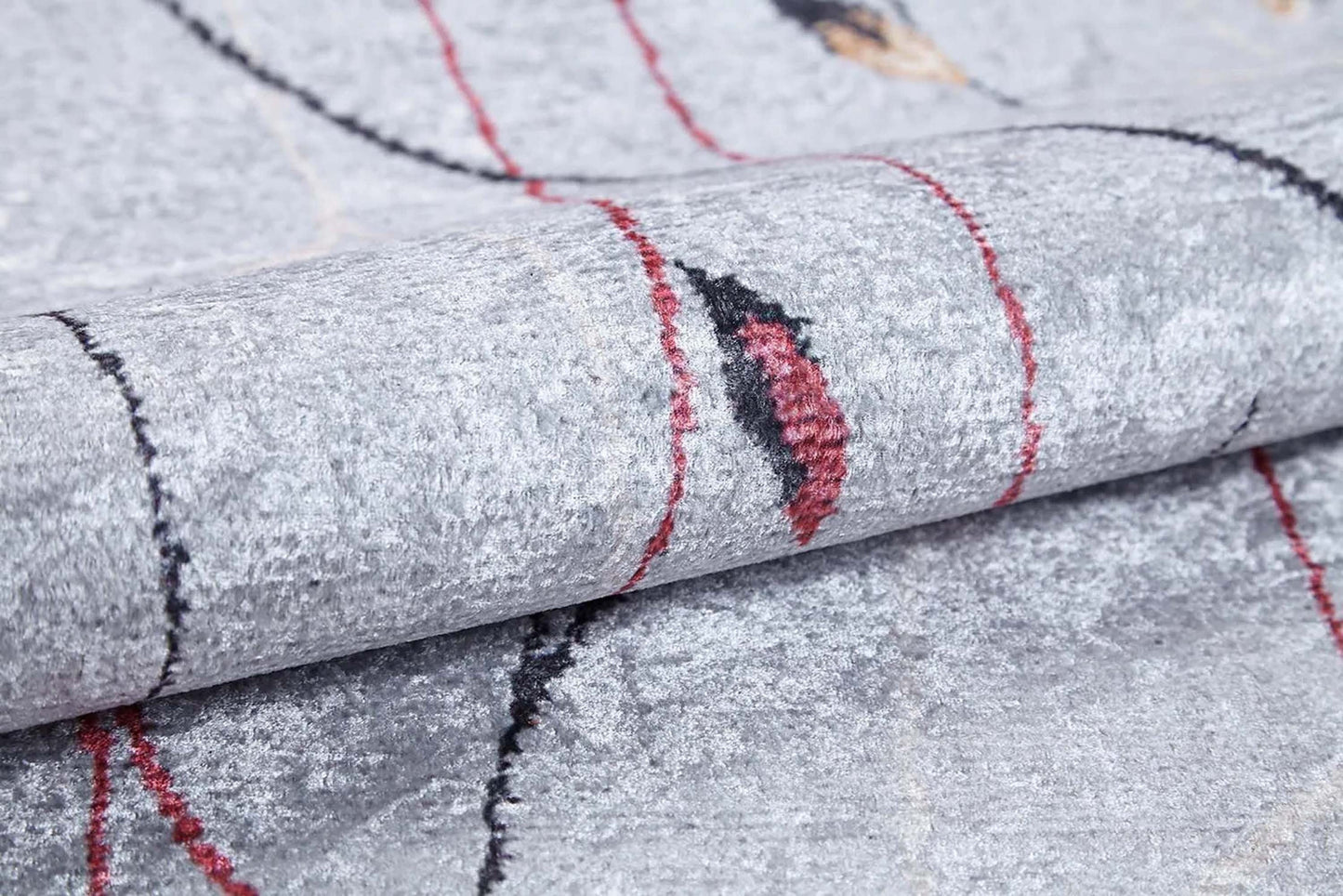 Gri Minimalist Çiçek Desenli Halı - Pera Halı
