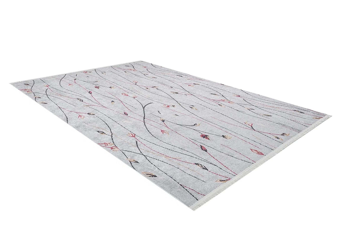 Gri Minimalist Çiçek Desenli Halı - Pera Halı