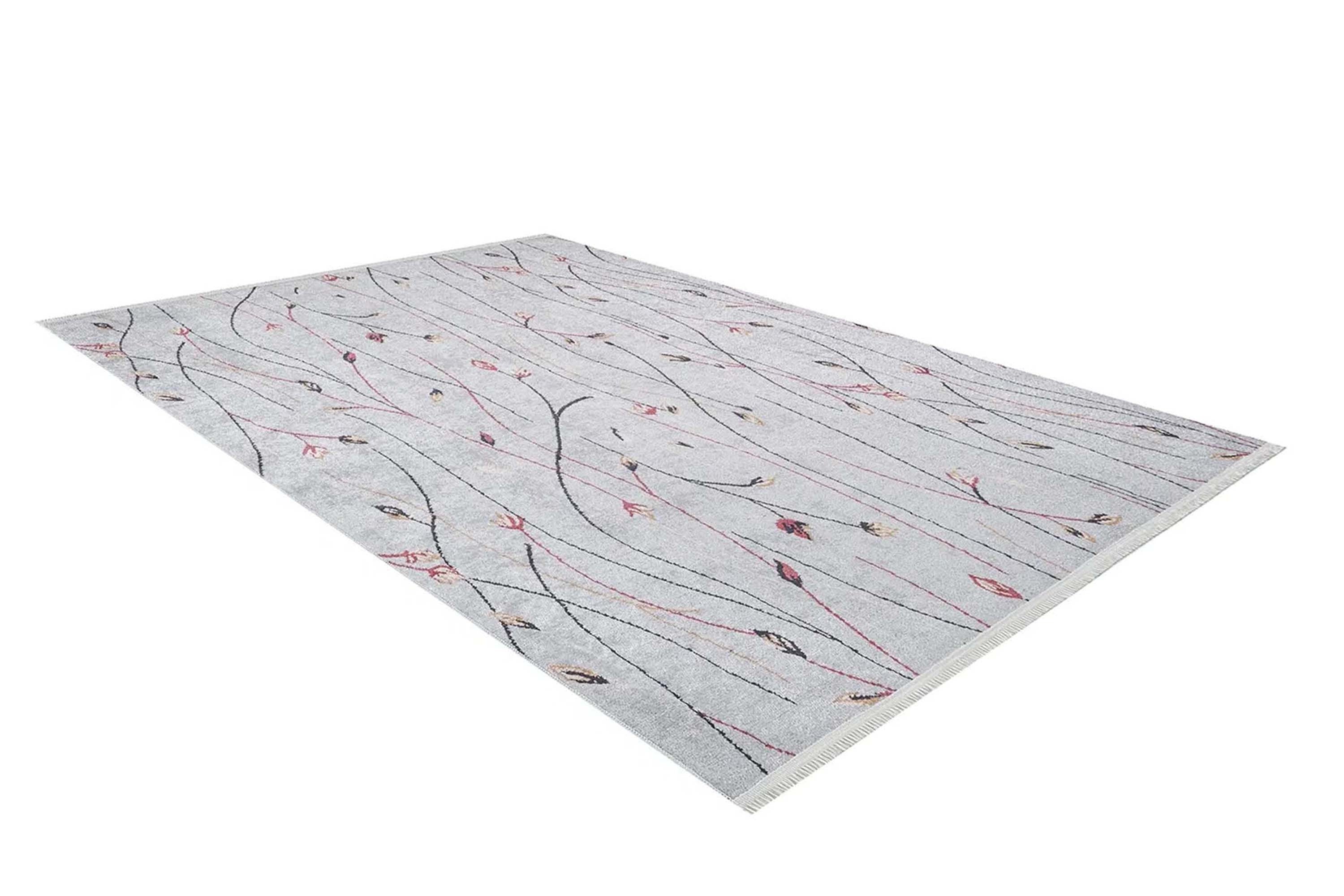 Gri Minimalist Çiçek Desenli Halı - Pera Halı