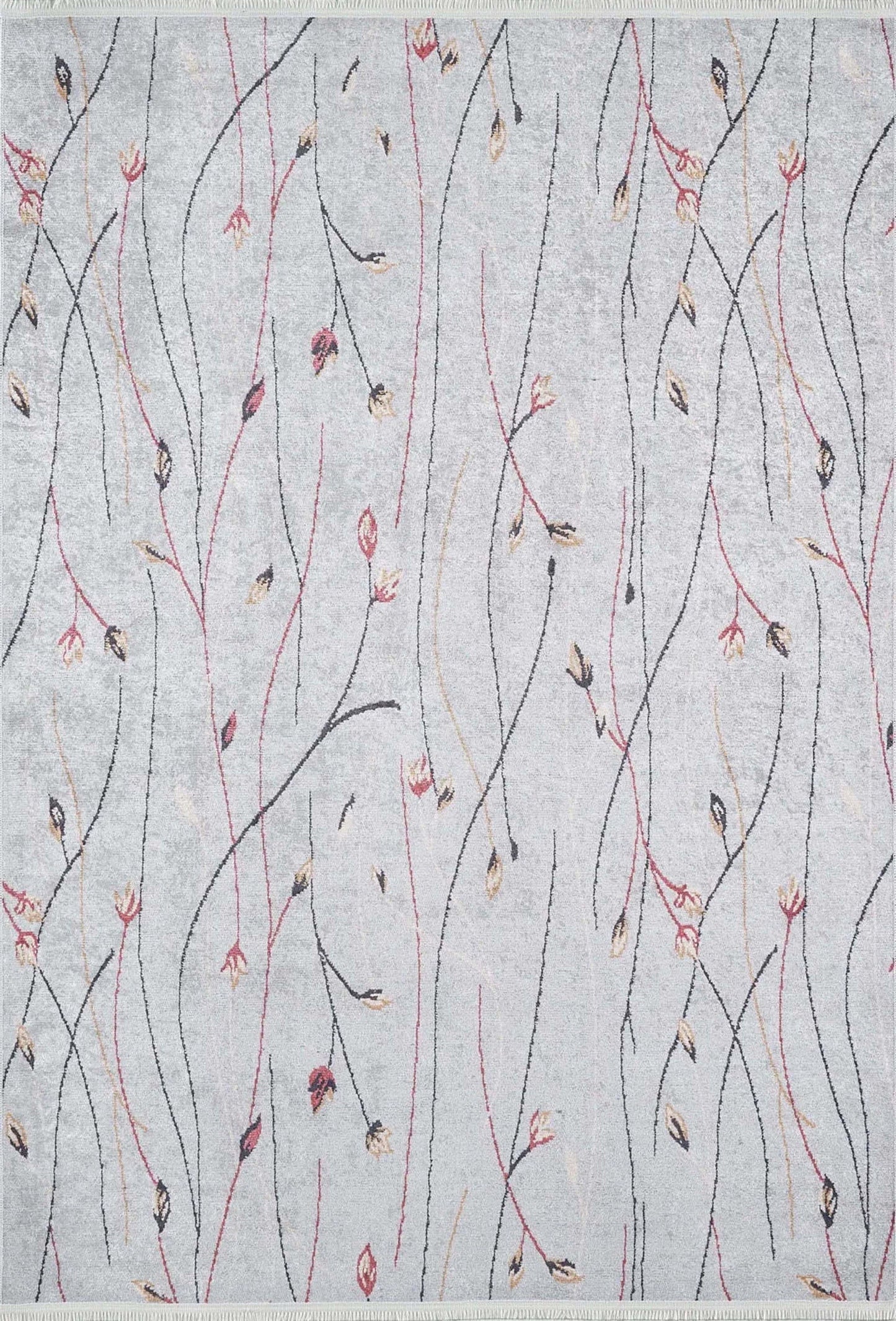 Gri Minimalist Çiçek Desenli Halı - Pera Halı