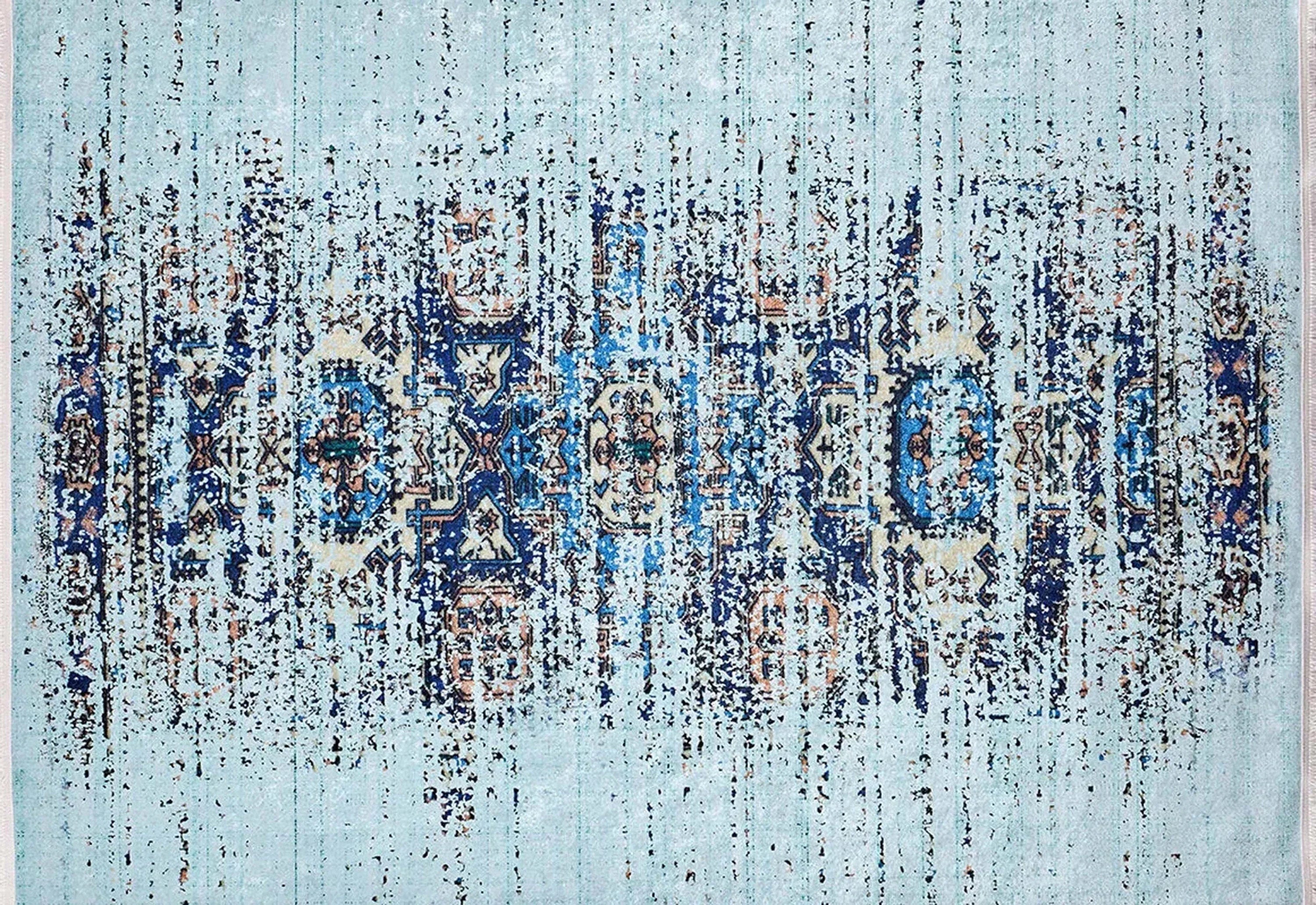 Eskitme Lacivert Açık Mavi Halı