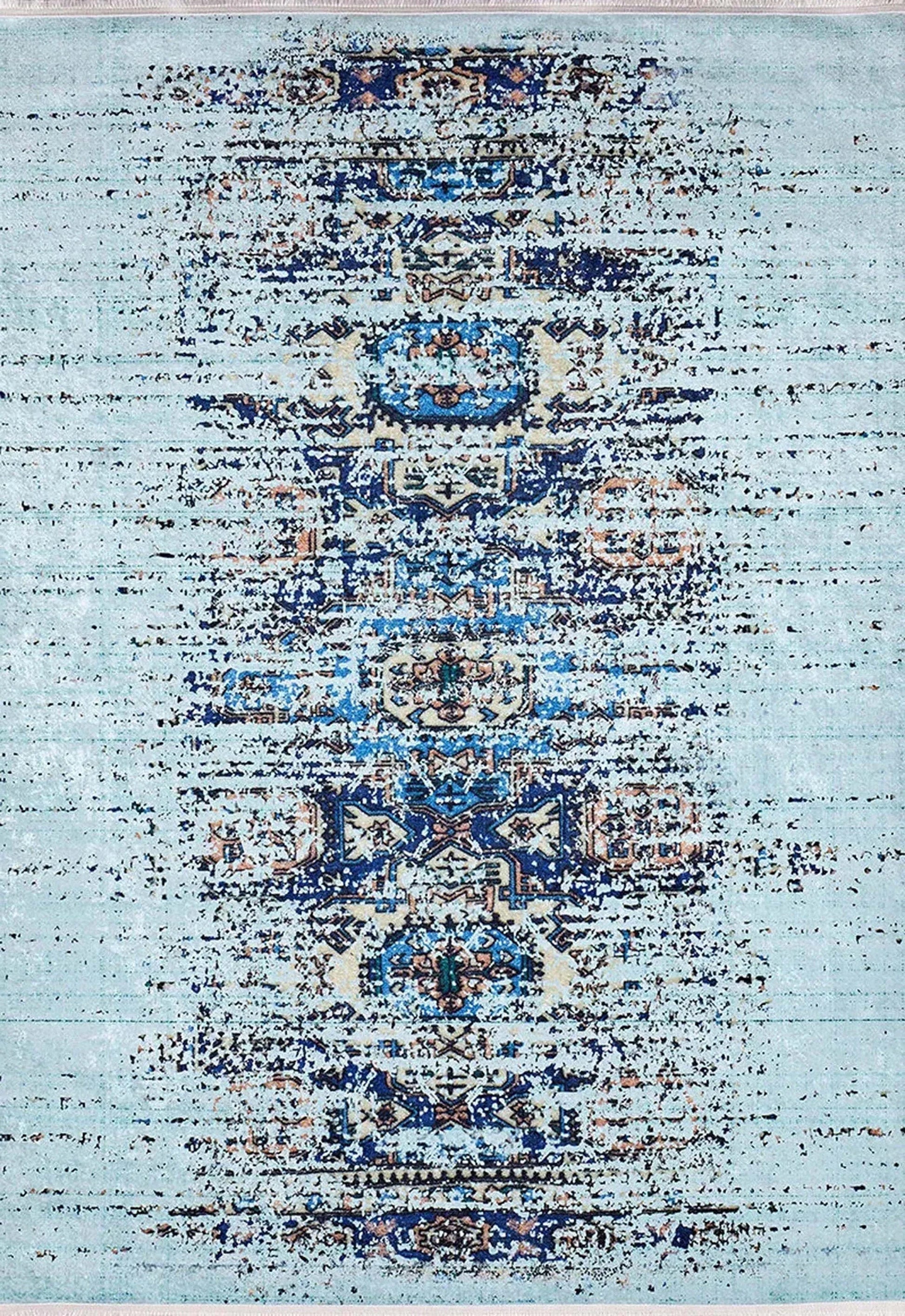 Eskitme Lacivert Açık Mavi Halı