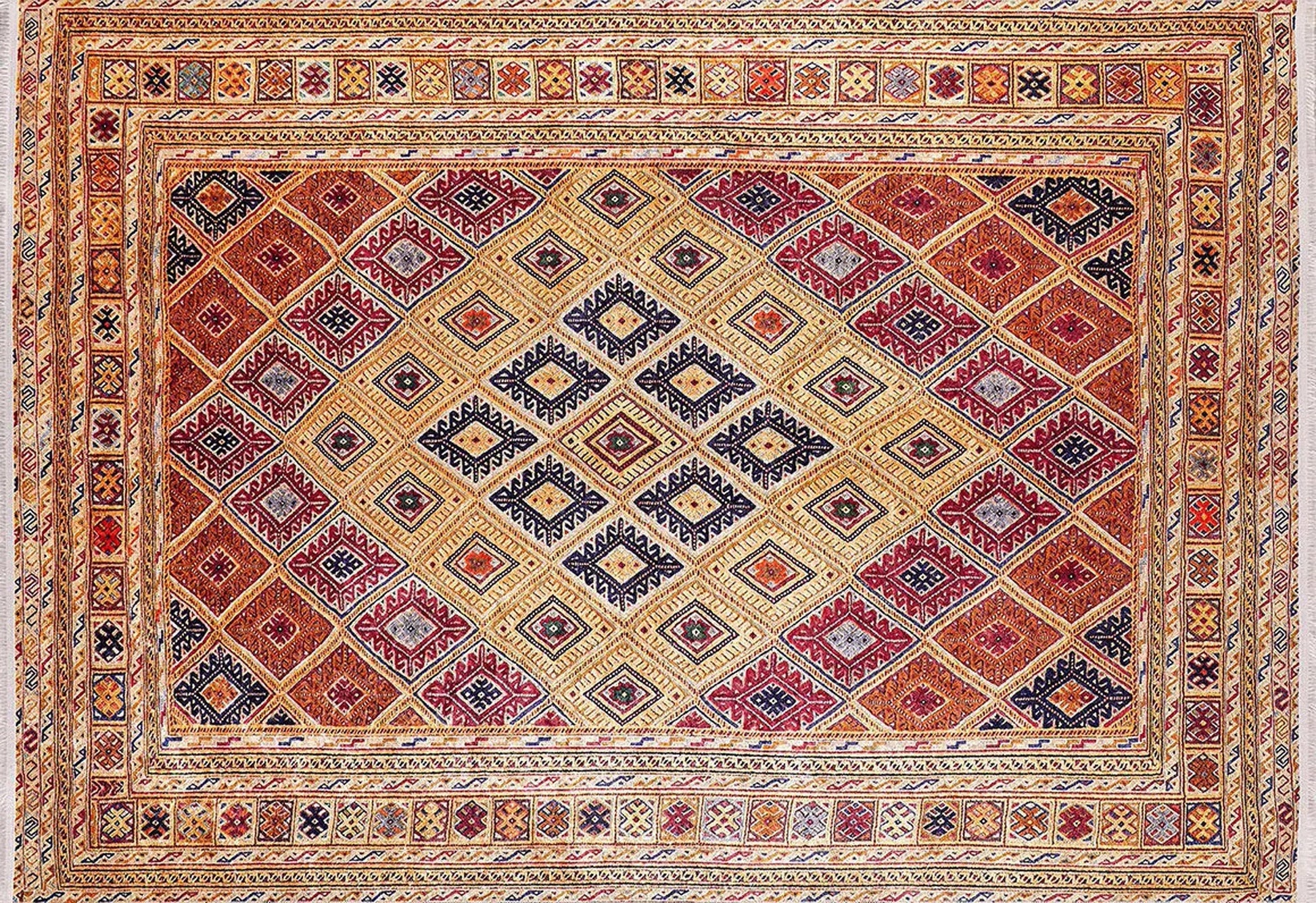 Soluk Turuncu Bej Geometrik Desenli Anadolu Kilim Halı